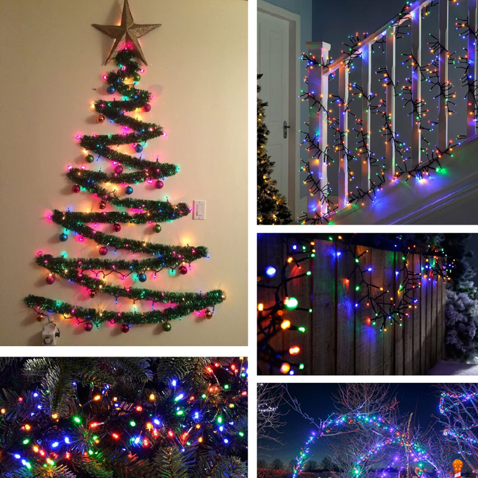 Luccika Guirlande lumineuse LED 31V avec 8 effets lumineux et minuterie, guirlande lumineuse de Noël pour sapin et extérieur IP44, câble transparent (Multicolore, 25M 500LED)