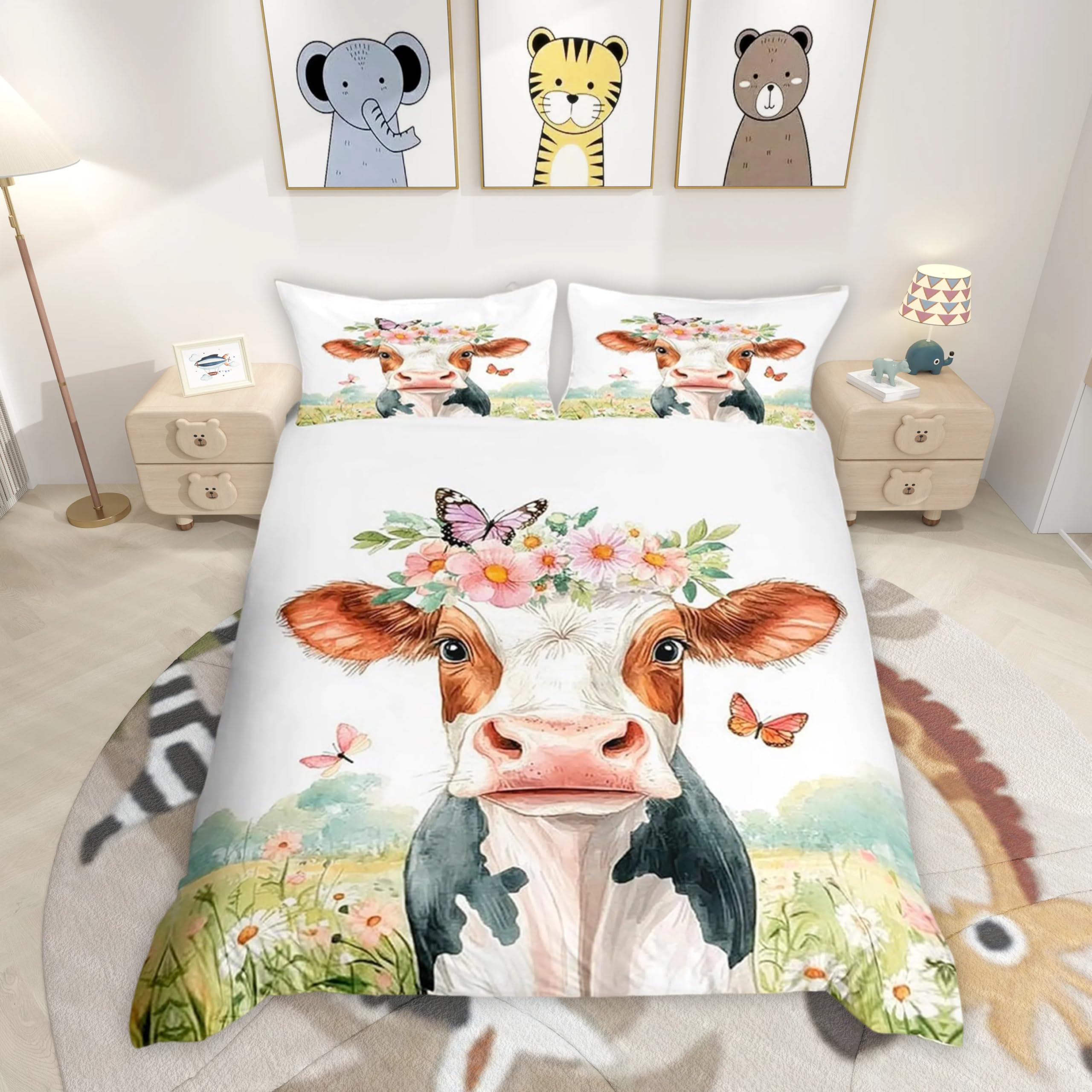 Homemissing Cow Print Duvet Cover Boys Girls Double Size Black White Bedding Set For Kids Cartoon Milk Cow Comforter Cover Set Animal Farmhouse Bedspread Cover Room Decor Bedclothes Zipper — image 1