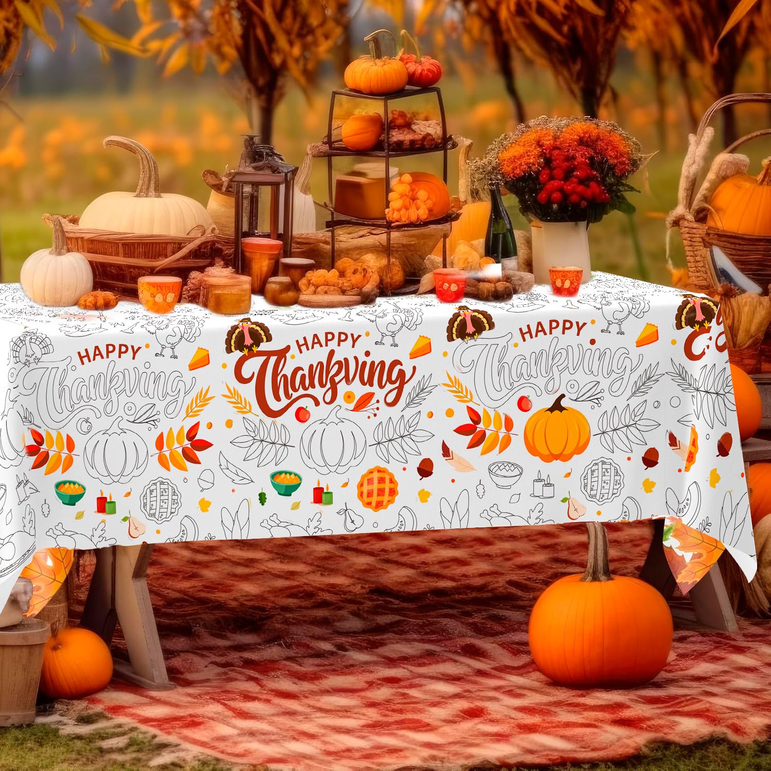 Tovaglia In Pizzo Per Il Ringraziamento - Motivo Foglie D'Acero Marrone - Rettangolare 132x178 Cm / 152x213 Cm / 152x264 Cm - Decorazione Autunnale