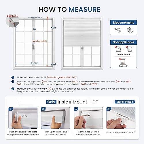 Miniatura 2 de Grandekor Persianas celulares opacas de una sola célula, sin cordón, para oscurecer la habitación, para ventanas y dormitorio, térmica y fácil de