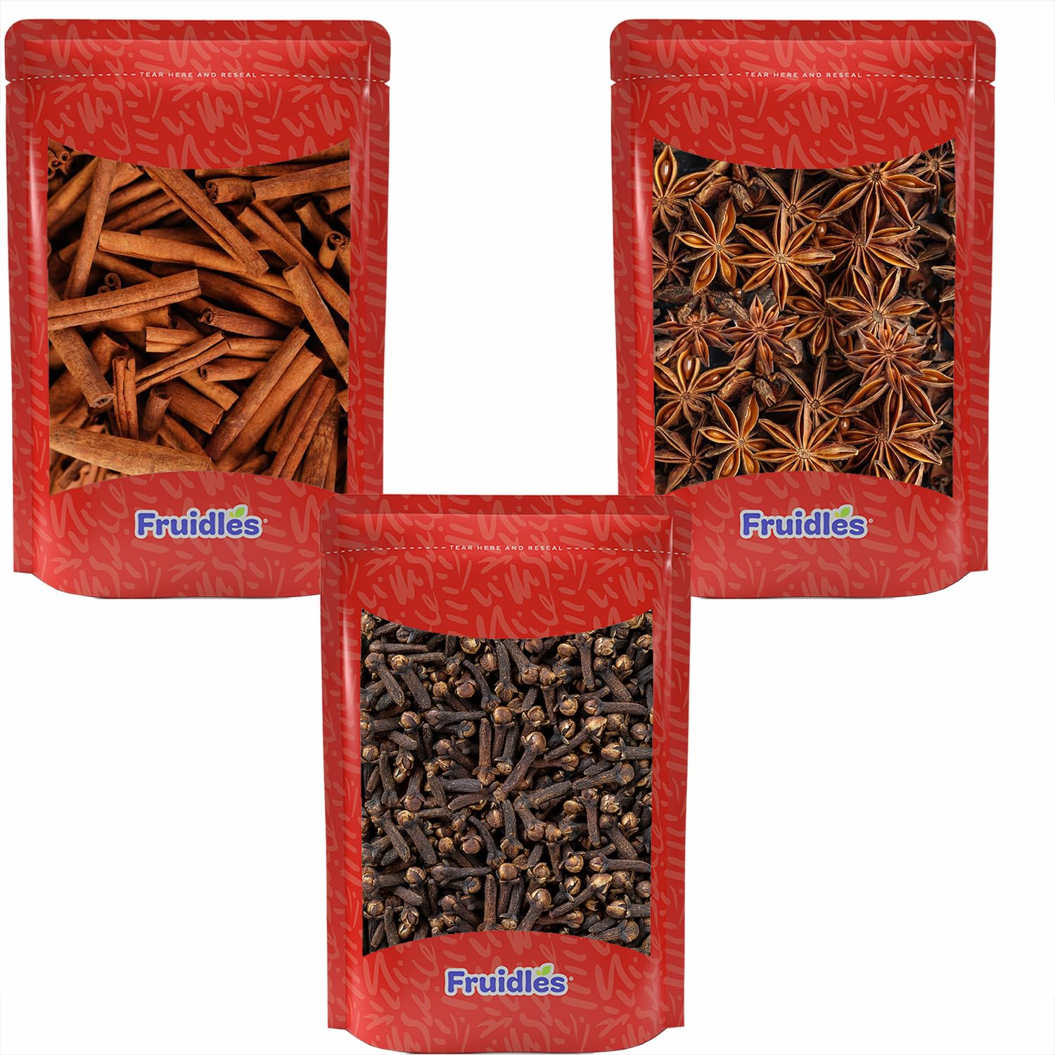 Fruidles Cinnamon Sticks, Star Anise and Whole Cloves - 3 Pack Bundle - Aromatic Cooking, Teas and Baking, Kosher Certified, 4 Oz (total of 12 oz) by Fruidles