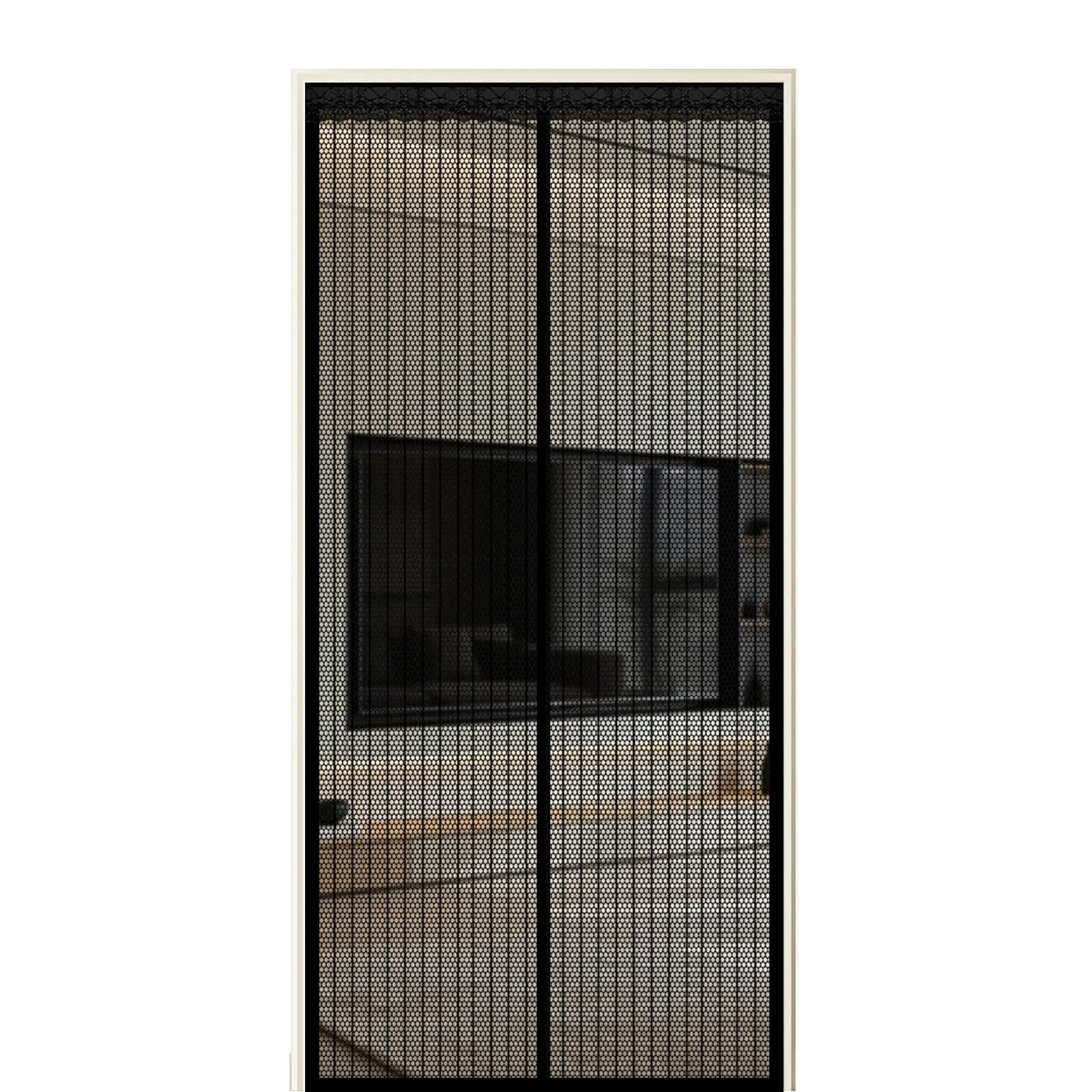 Xuehmin Black Fly Screen Door 180 X 250 Cm Self Sealing Powerful Magnets Durable Pet Mesh Screen With Powerful Magnets & Full Frame Magic Tape Suitable For Patio Doors Balcony Bedroom,