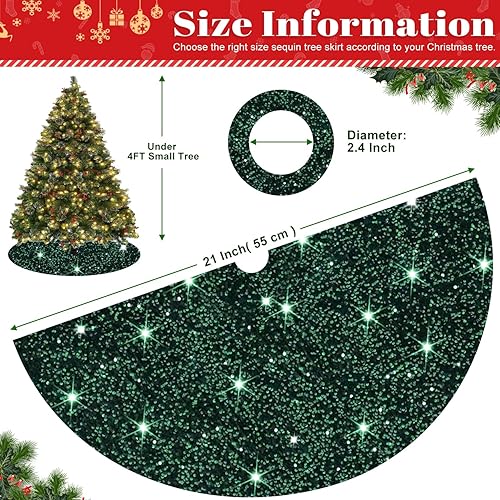 Miniatura 3 de FOTSHARER Falda verde para árbol de Navidad de 21 pulgadas, falda de árbol de terciopelo con purpurina, faldas de árbol de lentejuelas para árboles