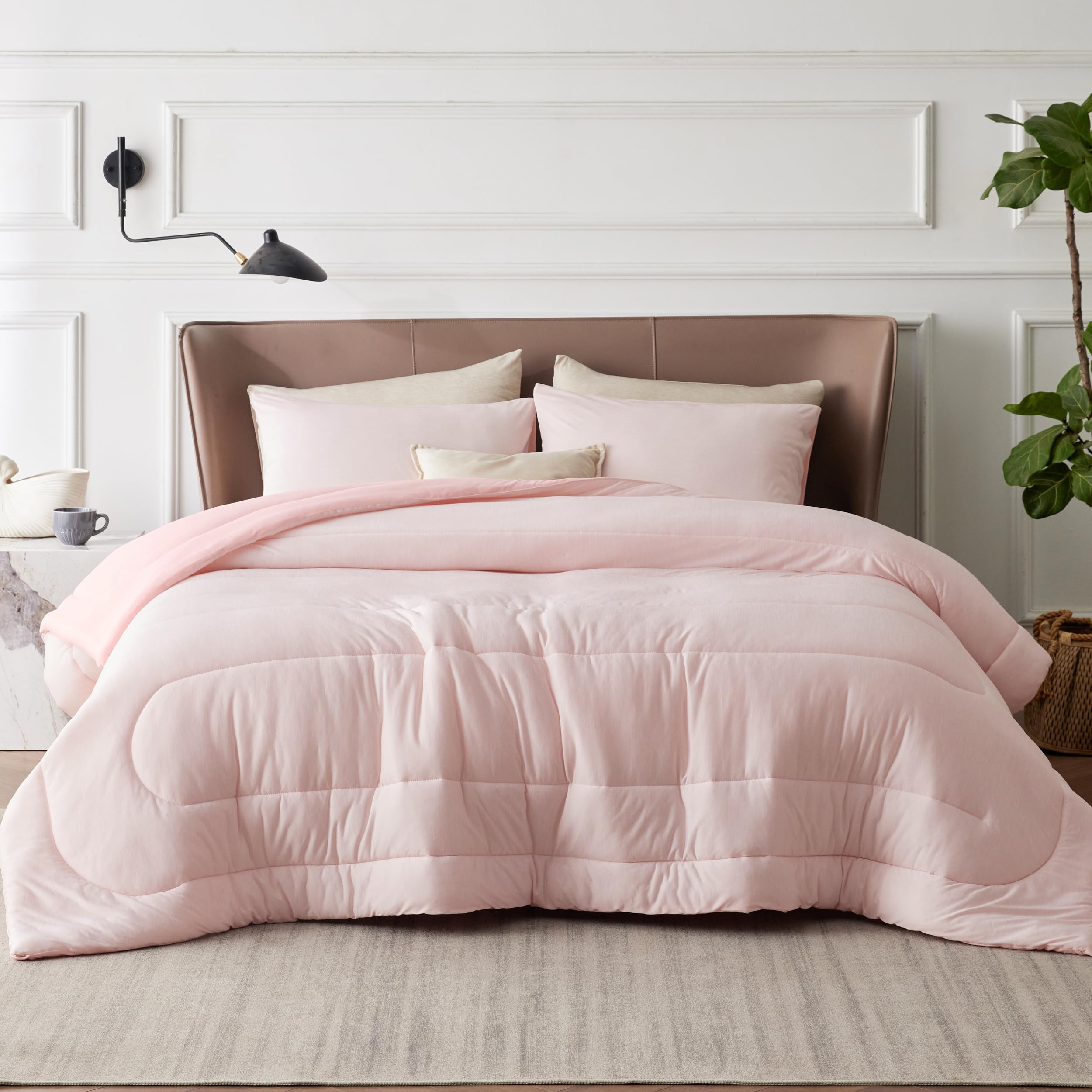 Bedsure Queen Comforter Set - Cooling and Warm Bed Set, Pink Reversible All Season Cooling Comforter, 3 Pieces, 1 Queen Size Comforter (88"x88") and 2 Pillow Cases (20"x26")