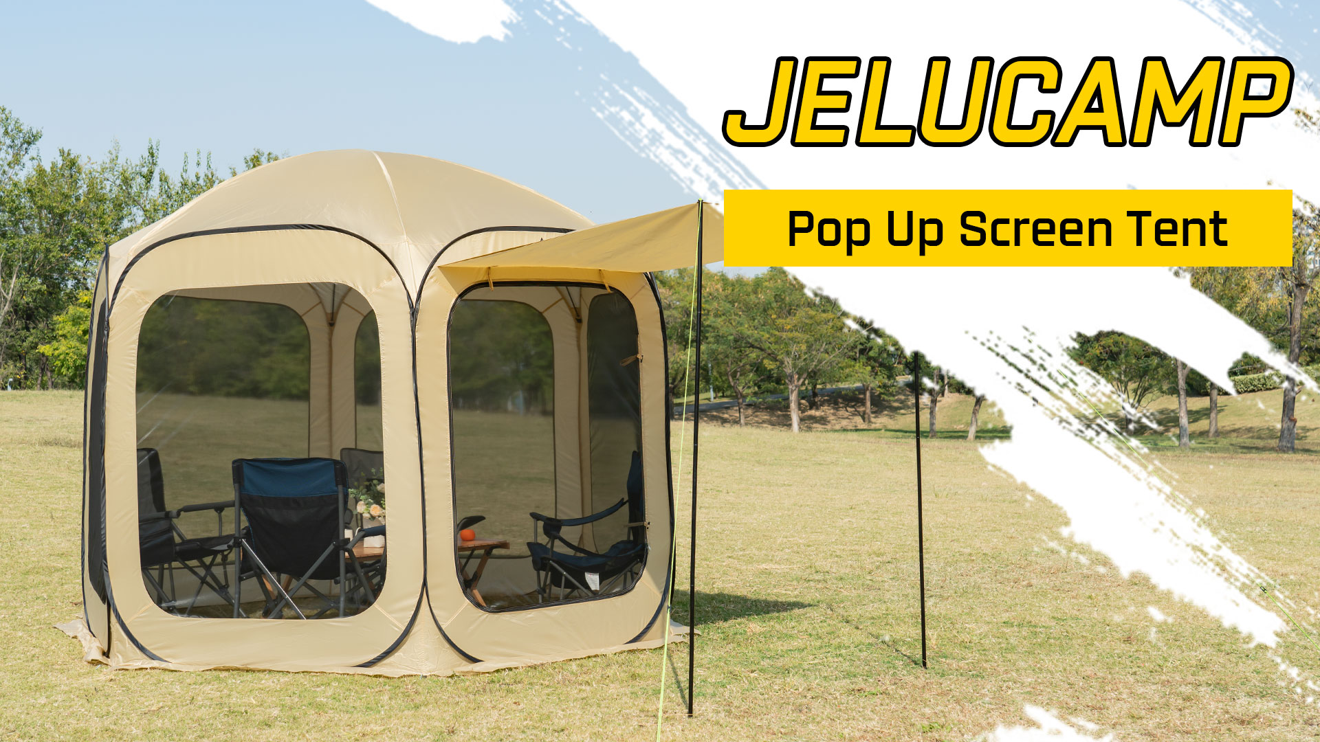 JELUCAMP 10x10 FT Pop Up Screen House Tent - Instant Screened Gazebo Canopy