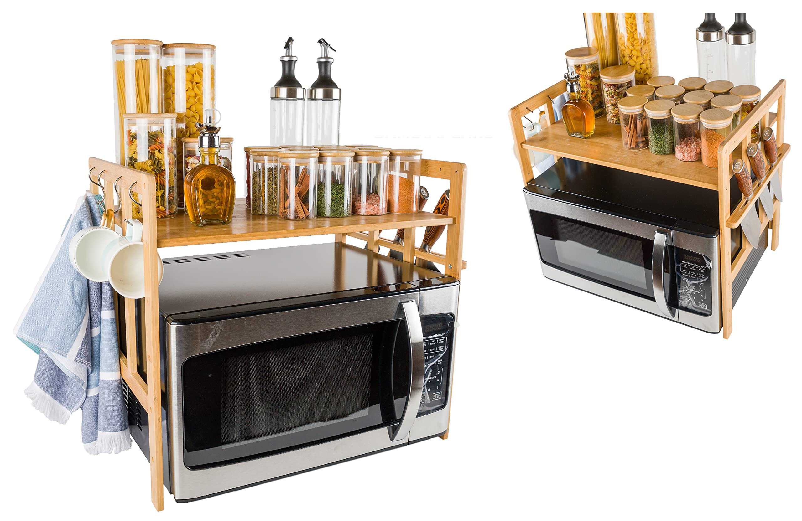 Buy BAMBOO LAND Bamboo Microwave Oven Rack with Hooks and BuiltIn