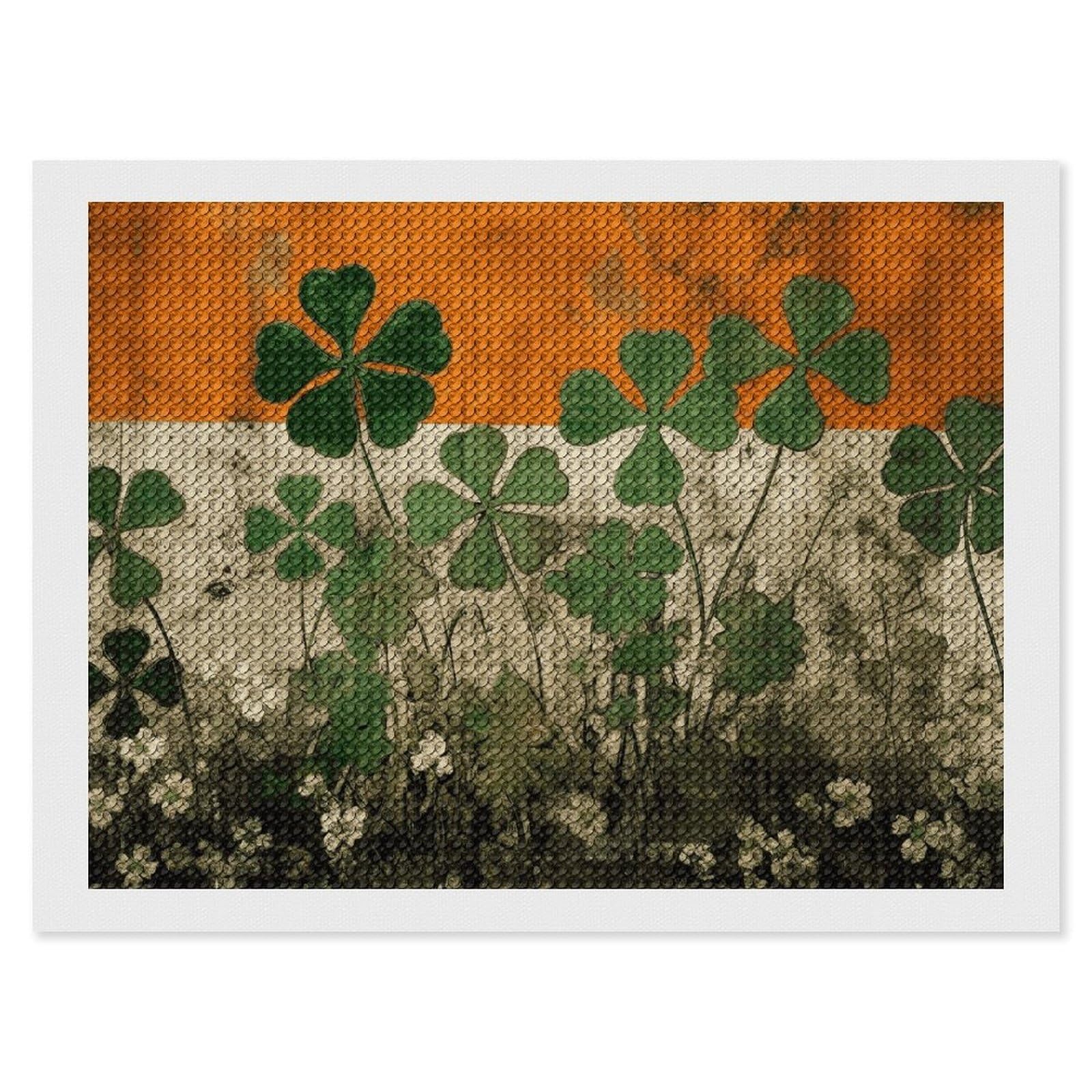 Clover on Flag Background Diamond Art Kits for Adults, DIY 5D Diamonds Painting Kits for Beginner, Round Full Drill Diamond Dots Painting, 12"x16" Diamonds Pictures Gem Art and Crafts Wall Decor