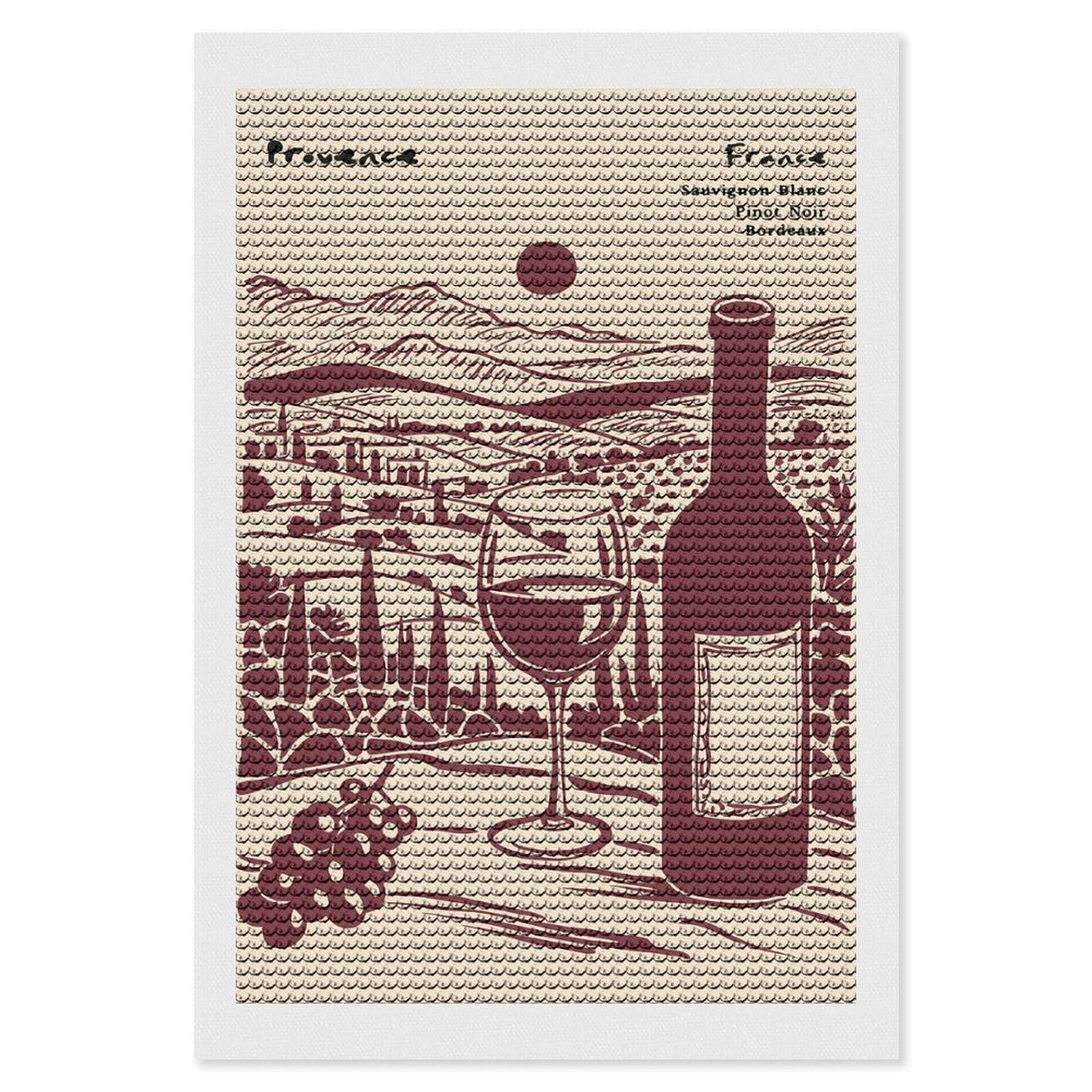 Junmoney Provence Wine Country Illustration 5D Diamond Painting Kit 8"x12", Relaxing DIY, Mindful Craft Project, Full Kit Included, Thoughtful Present