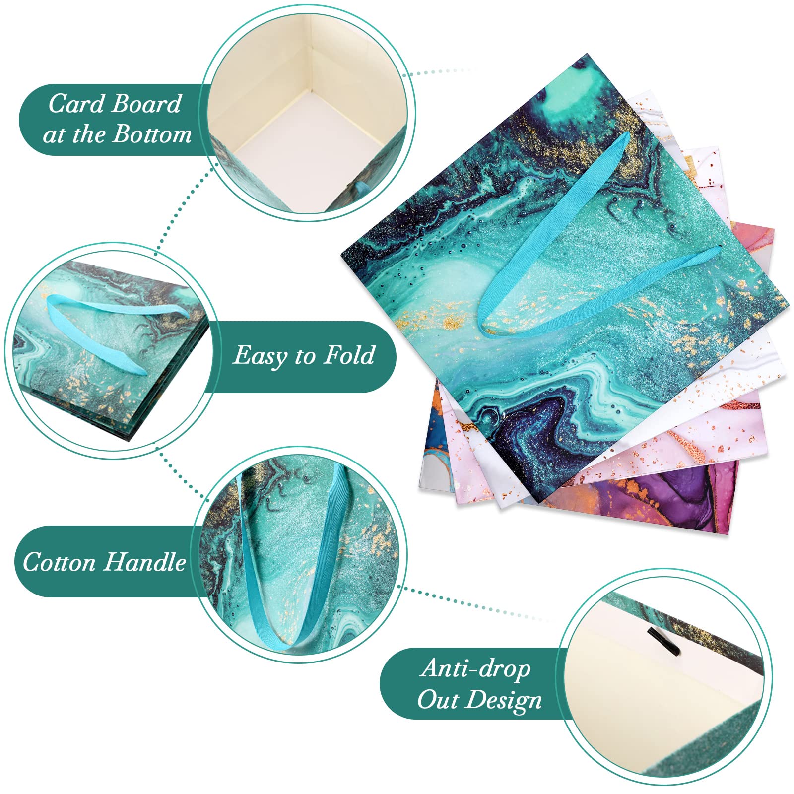 Teling 4 Pcs Extra Large Gift Bag, 11.8 Inch Square Marble Large Wedding Huge Birthday Paper Gift Bag with Handles for Party Holiday Bridal Engagement Present