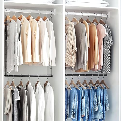 Miniatura 8 de STORAGE MANIAC Barra colgante de armario, ancho y altura ajustable, organizador colgante de armario, barra colgante de ropa que ahorra espacio
