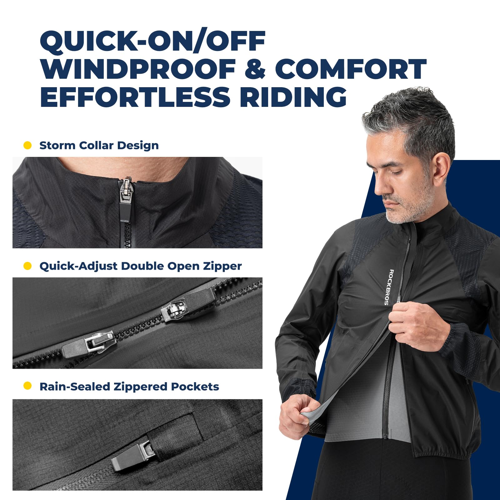 ROCKBROS Regenjacke Herren Wasserdicht Atmungsaktiv Leicht, Mit Reflektierenden Details, Winddicht TPU Windjacke Regenmantel, Fahrradjacke für Radfahren Wandern Laufen, Schwarz
