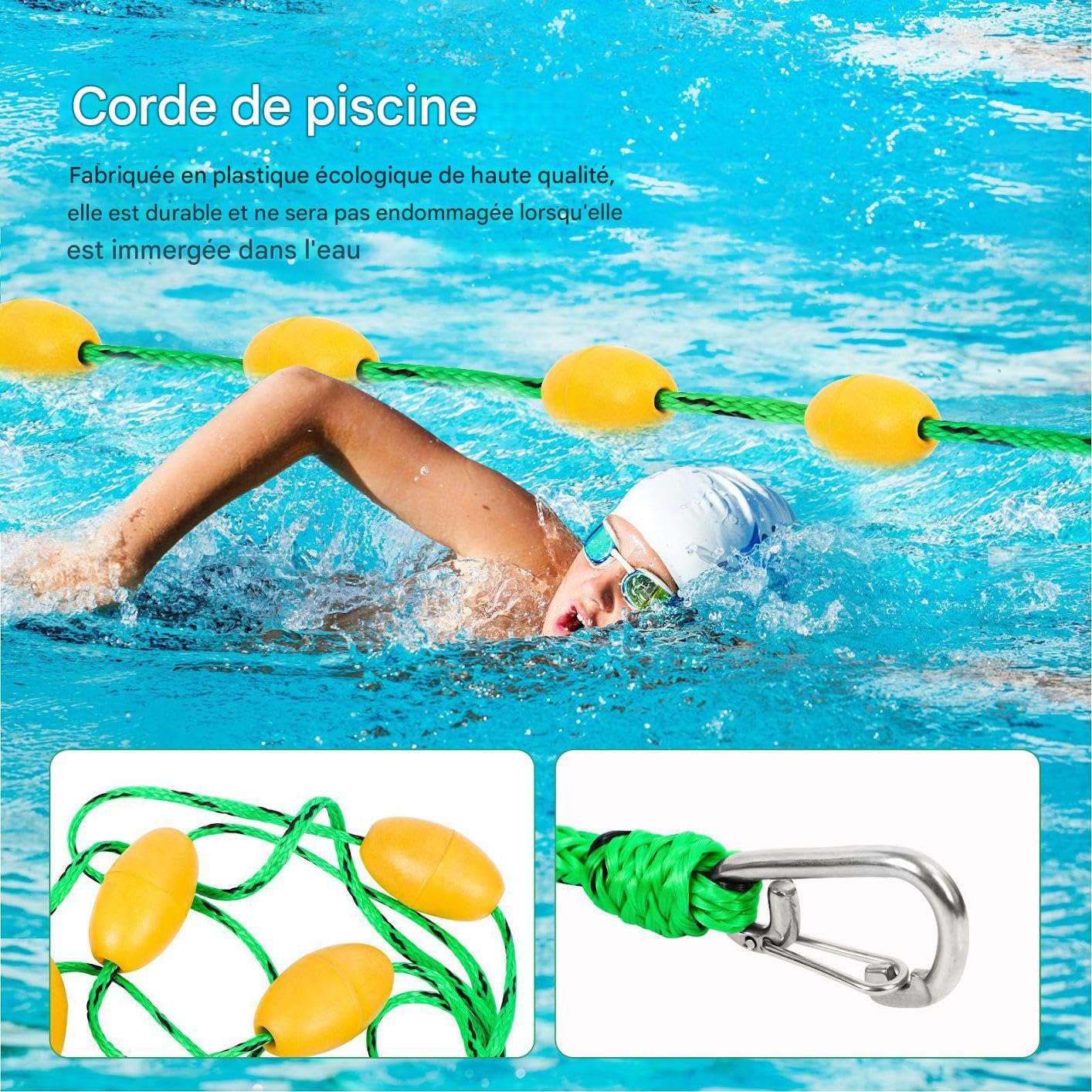 Corde Flottante de Séparation pour Piscine,Ligne de Séparation de Sécurité pour Piscine avec Flotteurs de 5m - Équipement De Natation Efficace pour en Extérieur avec Bouées