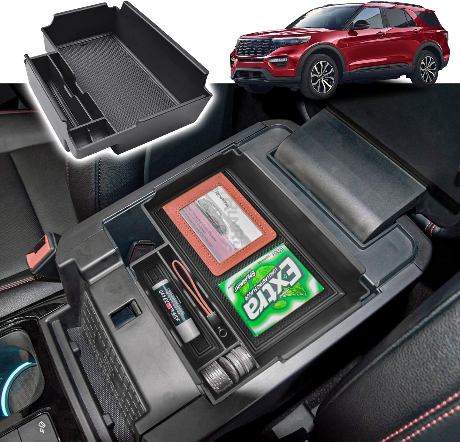 Upgrade Center Console Organizer Tray Compatible with Ford Explorer 2026 2025 2024 2023 2022 2021 2020 Accessories, ABS Armrest Tray Console Dividers Secondary Storage Box Container, Black