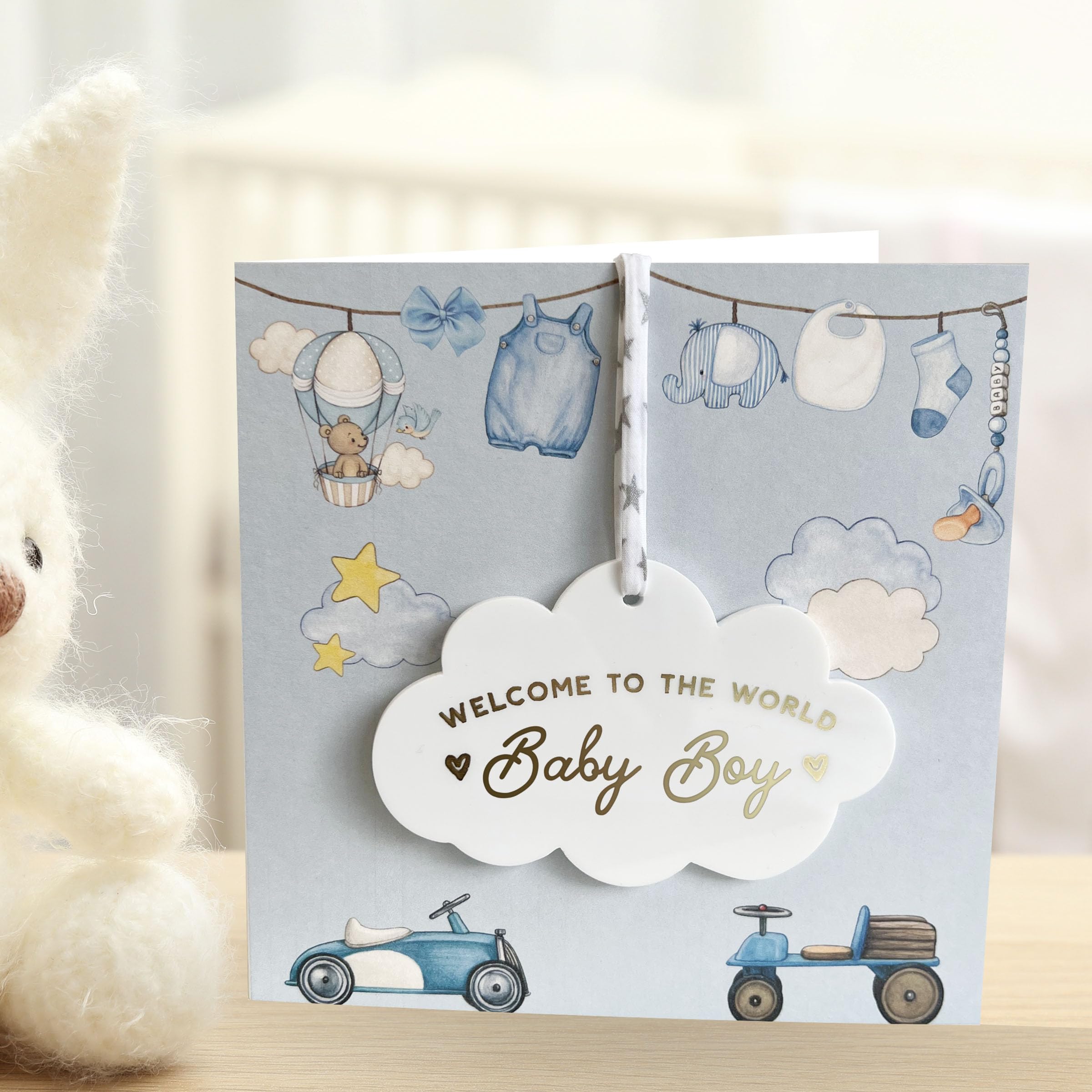 New Baby Girl or Baby Boy Card With Personalised Cloud Keepsake Gift, Welcome To The World Little One New Baby Card - Image 4