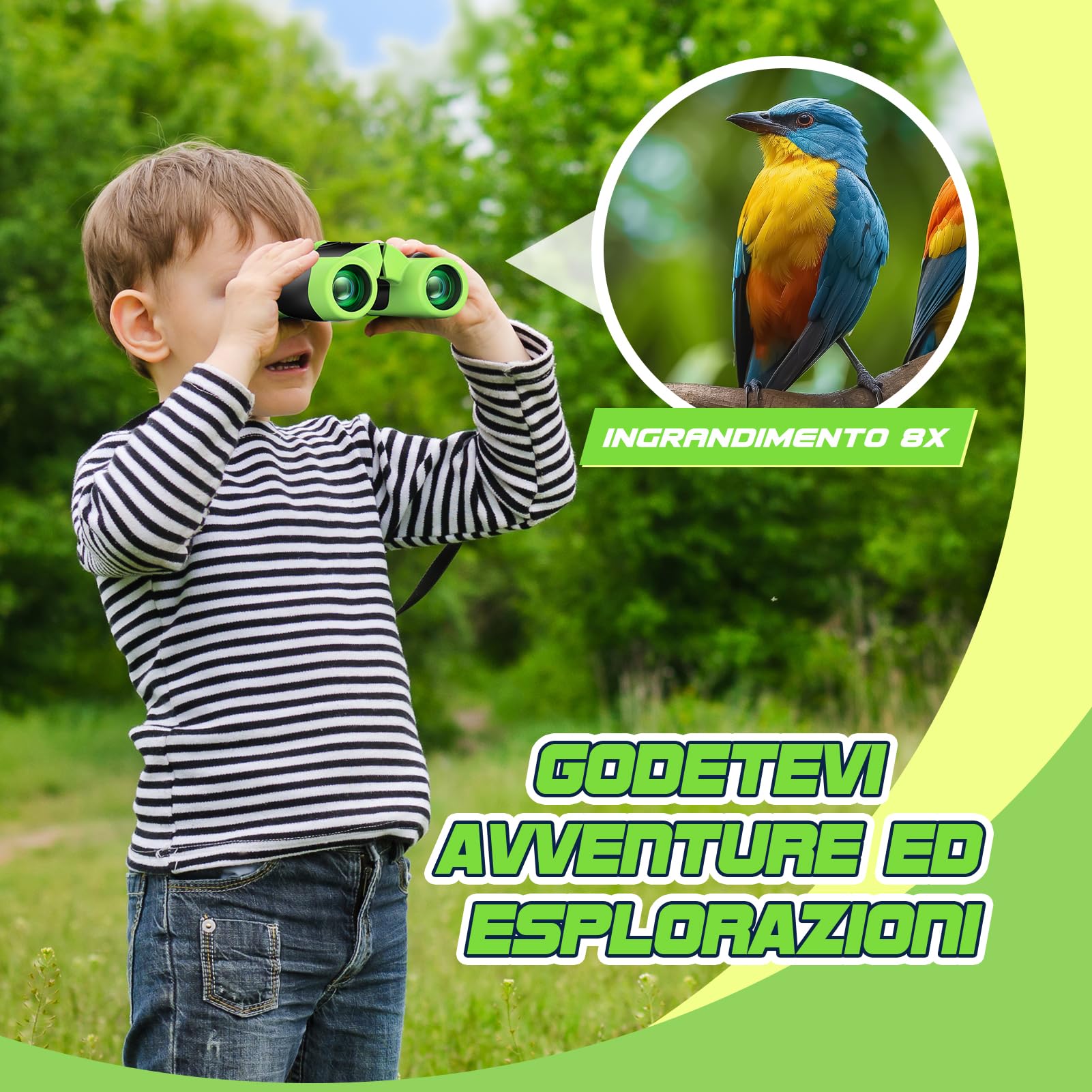 Upgrade Impermeabile Compatto Binocolo per Bambini - 8x21, All'aperto Idea Giocattoli Regalo