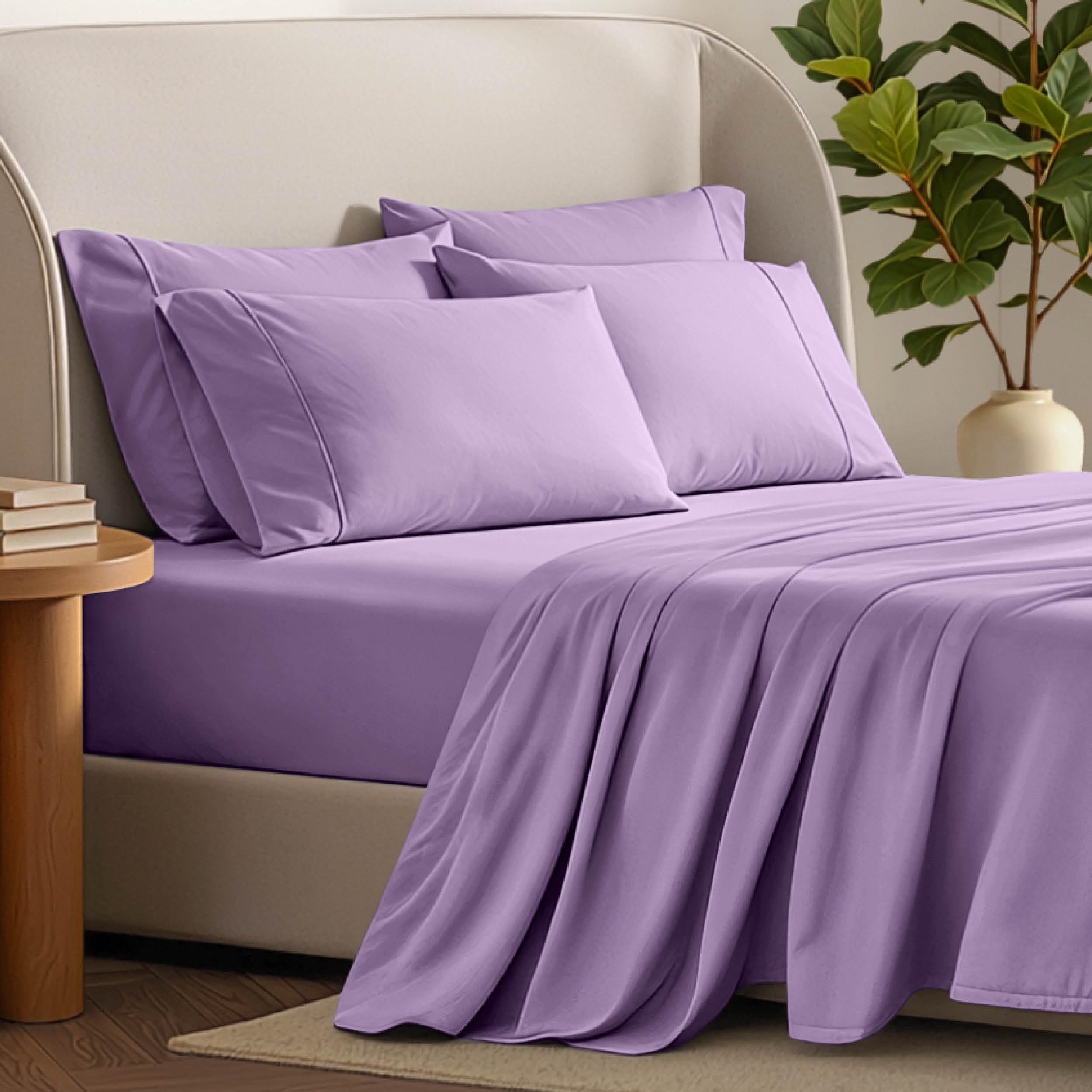 Photo 1 of Bare Home Hotel Luxury Queen Sheet Set, Extra Soft - 6 Piece Set - Deep Pockets - Easy Fit - Cooling & Breathable - Wrinkle, Fade, Stain Resistant - Includes 4 Pillowcases (Queen, Lavender)