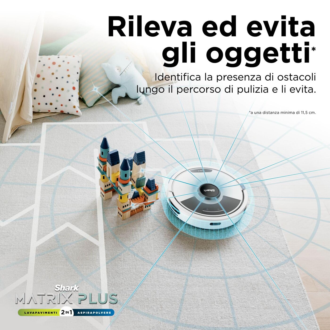Shark Matrix Plus 2 in 1 Aspirapolvere Robot Lavapavimenti, Mappatura LiDAR e Edge Cleaning, Tappeti, Pavimenti e Animali Domestici, Antiallergeni, Ricarica Automatica, Wi-Fi e App con Alexa, Bianco