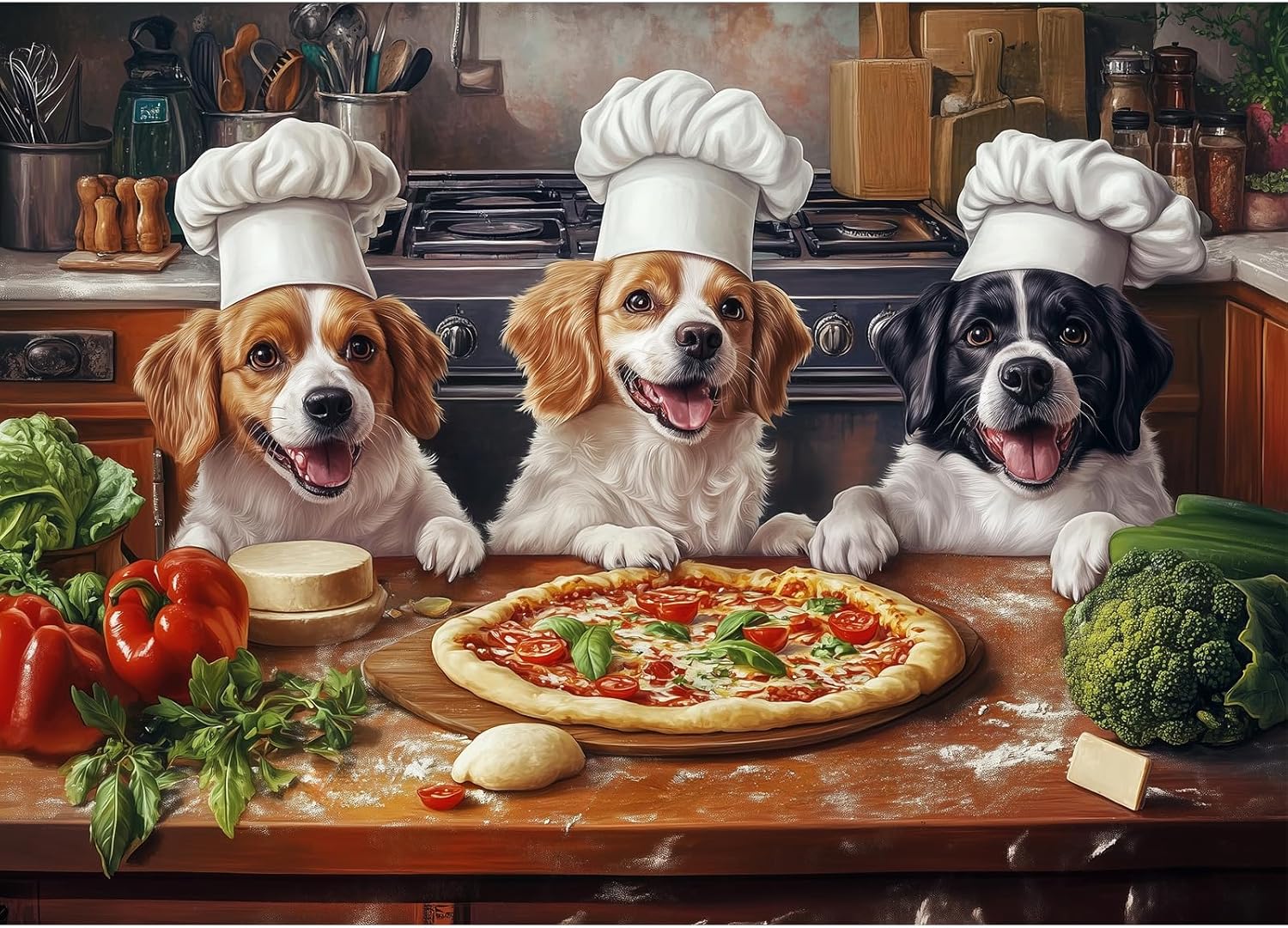 500 Piece Dogs Making Pizza Jigsaw Puzzle for Adults, Funny Chef Dogs Kitchen Puzzle, Pet Cooking Puzzles for Adults 500 Pieces, Home Decor Birthday Party Gift for Men Women Elders, 20.5 x 15 in