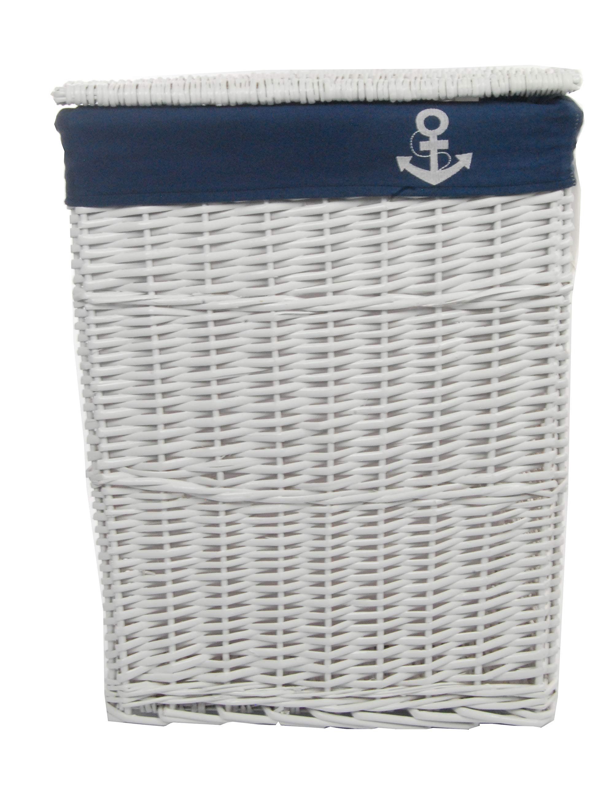 Wäschekorb, Weide eckig weiss marineblau 48x36 H.62