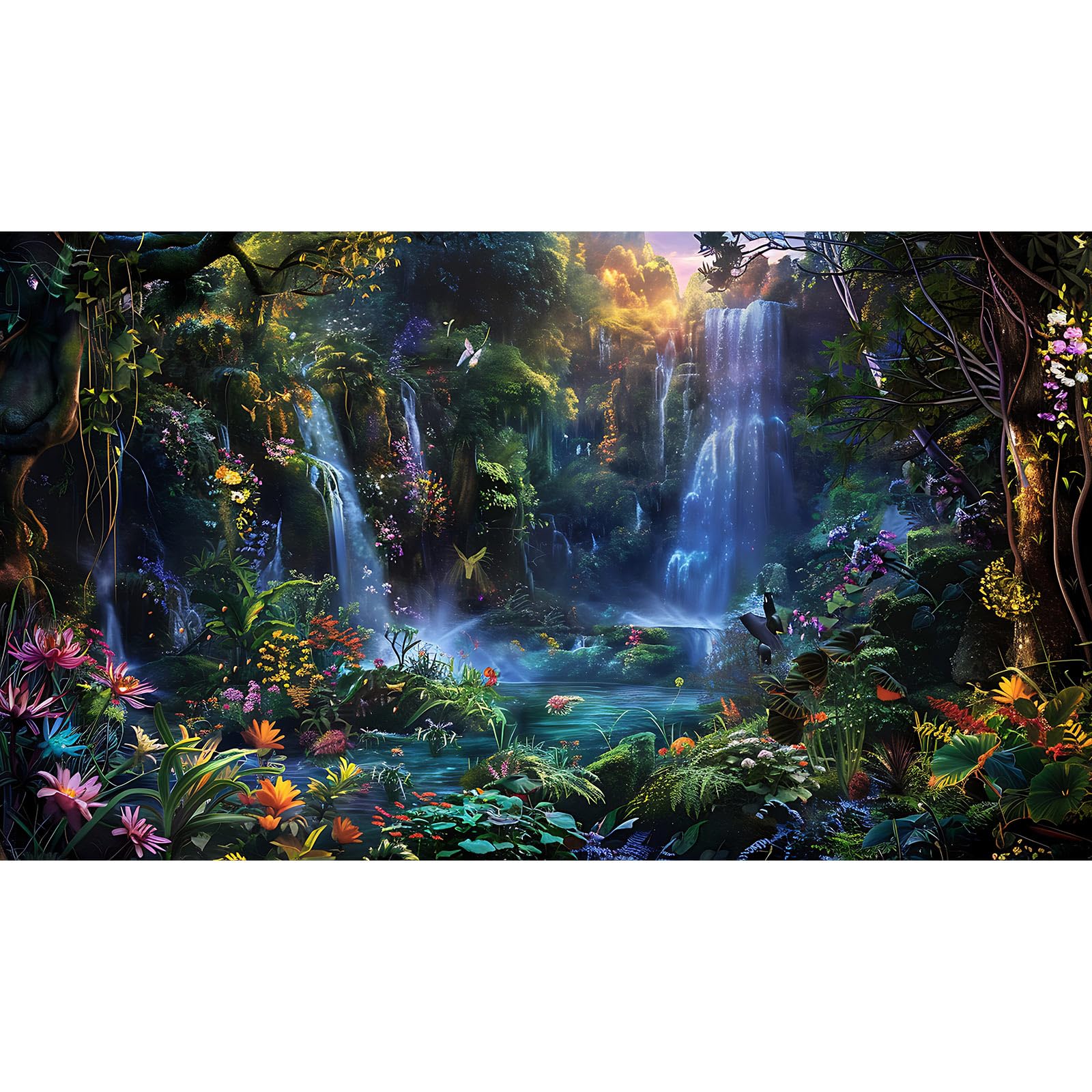 Waterfall Aquarium Background Enchanted Fantasy Forest Vibrant Blooms Fish Tank Background Tropical Forest Tranquil Stream Reptile Tank Backgrounds Fairy Rainforest Terrarium Backgrounds 36x18in