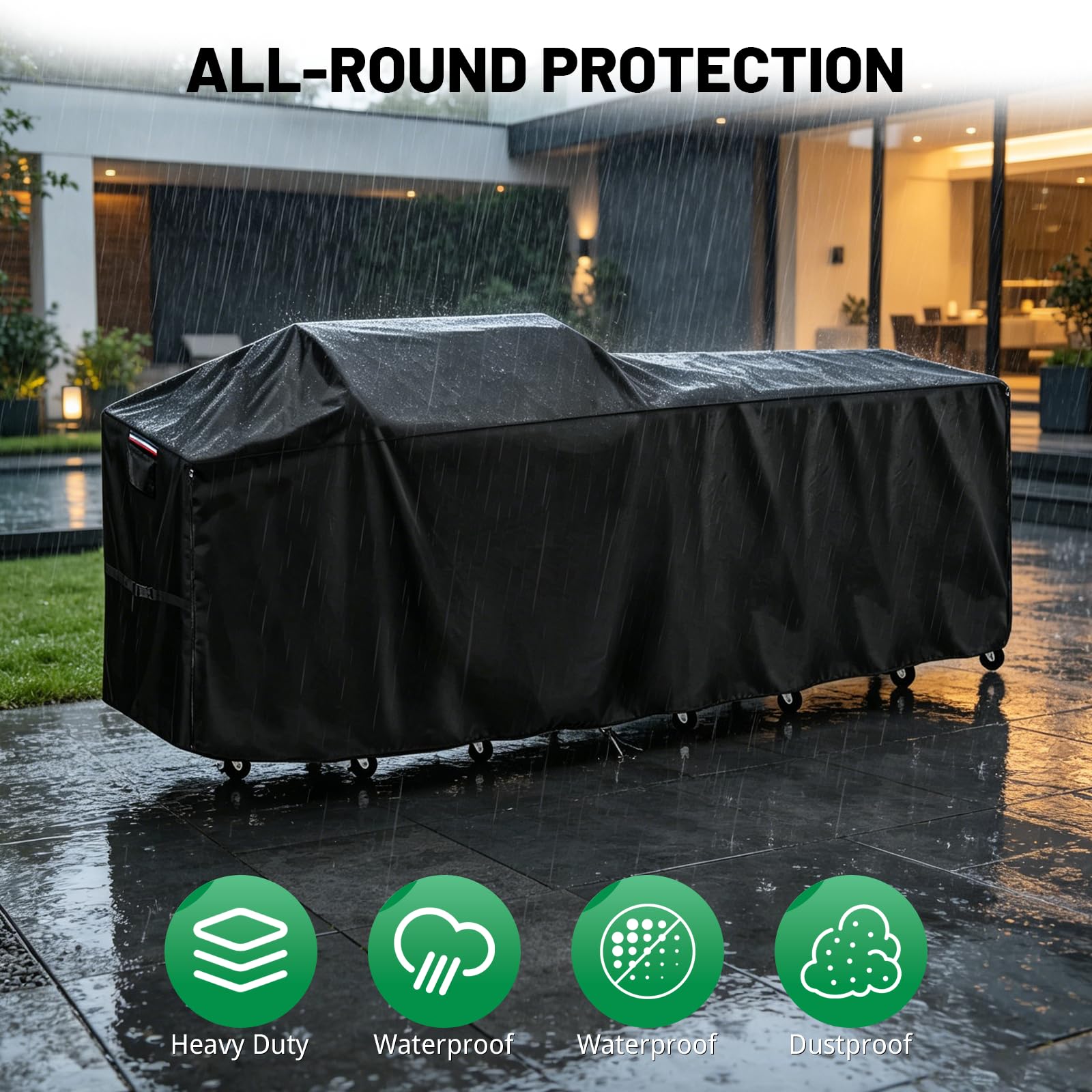 Cubierta de parrilla impermeable de 120 pulgadas para isla de cocina al aire libre, cubierta de barbacoa para islas de 120 pulgadas de largo x 30 pulgadas de ancho x 127 cm de alto, protección