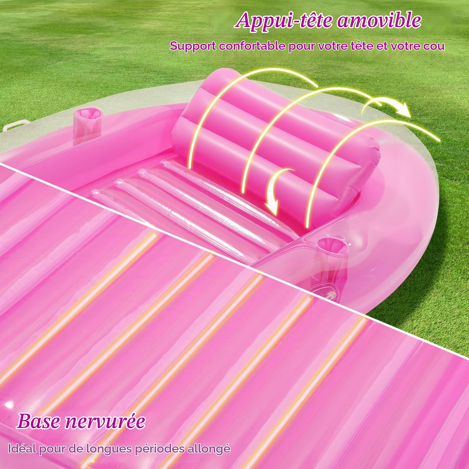 MoKo Tanning Pool Matelas Gonflable Piscine | Tanning Pool avec Porte-Gobelets, Chaise de Piscine Longue pour Parc Aquatique Plage