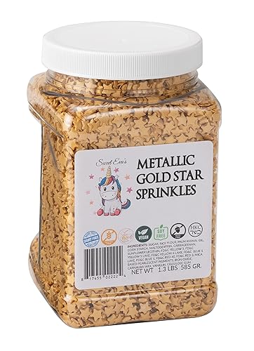 Estrella dorada metalizada, sin lácteos, sin gluten, sin huevos, sin soja, sin nueces, vegano, kosher, jimmies, pastel, magdalenas, galletas,