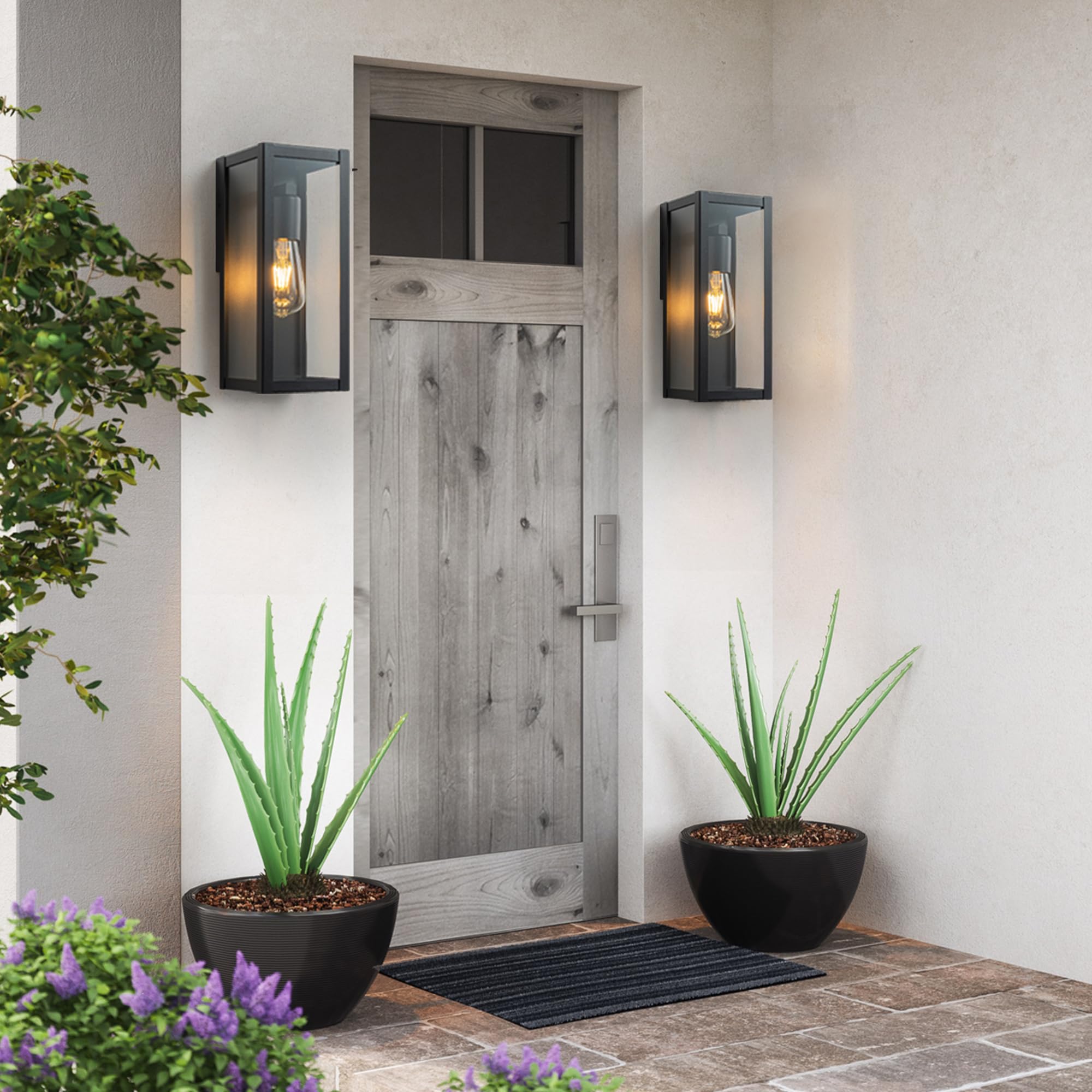 FTL Außen Wandleuchte Zweier-pack, E27 Außenwandleuchte und Klarem Glas, Modern Ausenbeleutung Hauswand, IP44 Wasserdichte Aussenleuchte wandlampe aussen, Schwarz Außenlampe Wand für Veranda, Terrasse