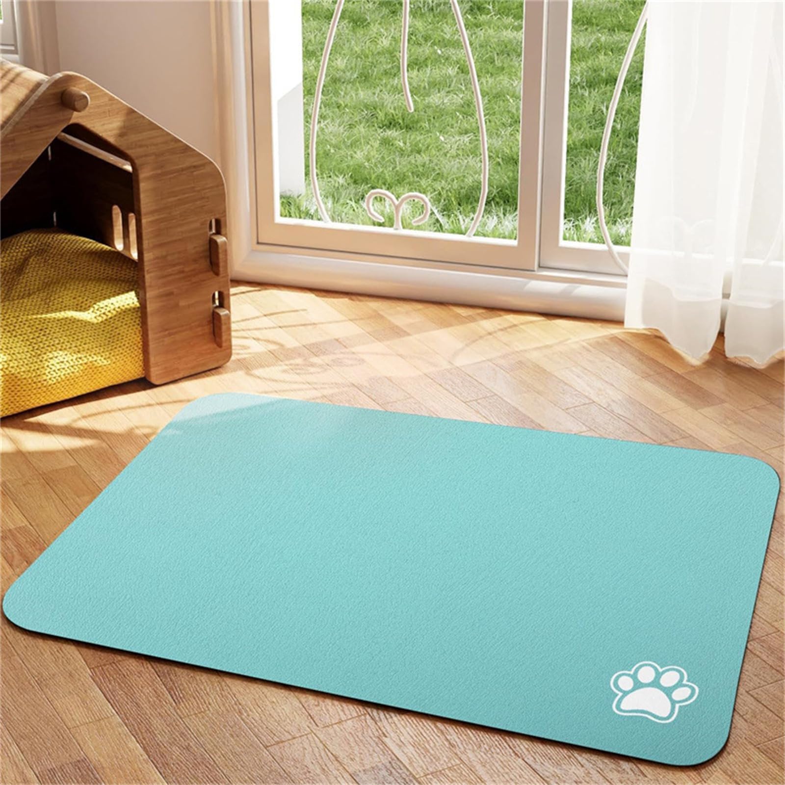 Hixingo Pet Food Mat, Absorbent Quick Dry Pet Feeding Mat with Non-Slip, No Stains Dog Cat Placemat Dog Bowl Food and Water Bowl for Messy Drinkers Floors -Simple Color (Lake Green,50x80cm)