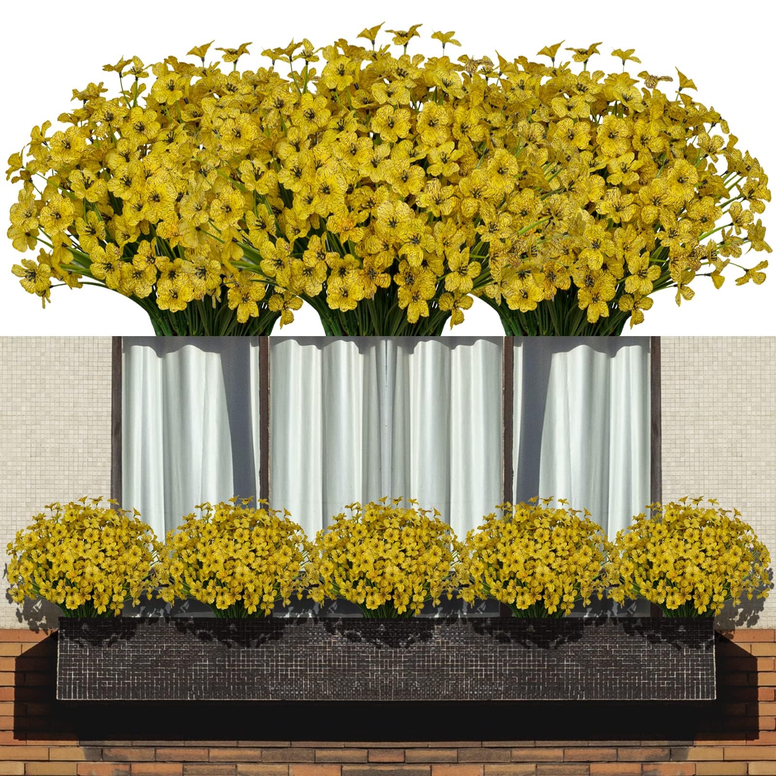 LANKAMO 15 Bundles Artificial Flowers Fake Silk Flowers Outdoor UV Resistant Faux Flowers Plastic Fabric Greenery Plants for Hanging Planter Kitchen