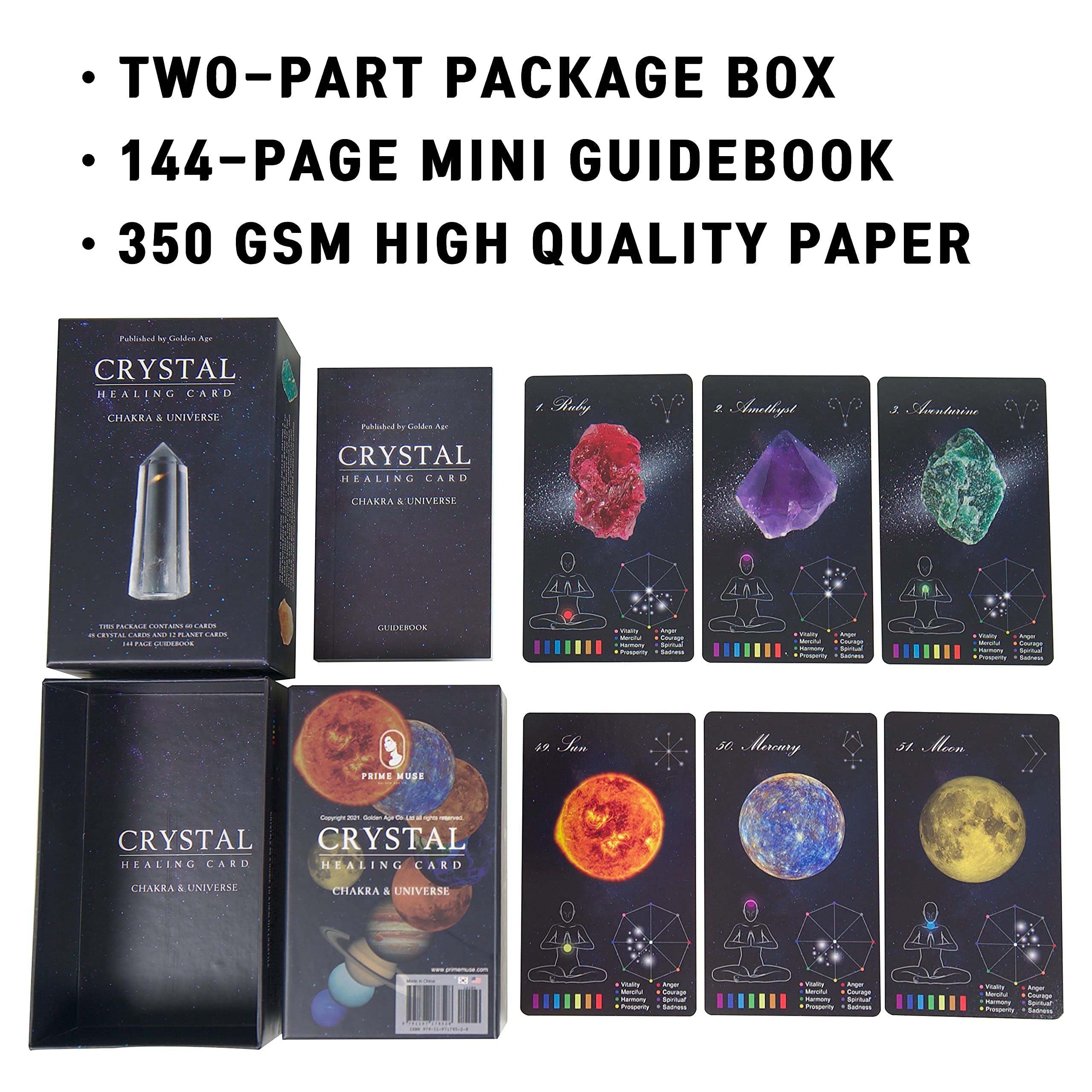 PRIME MUSE Crystals Healing Cards, Oracle Deck with Guidebook Set