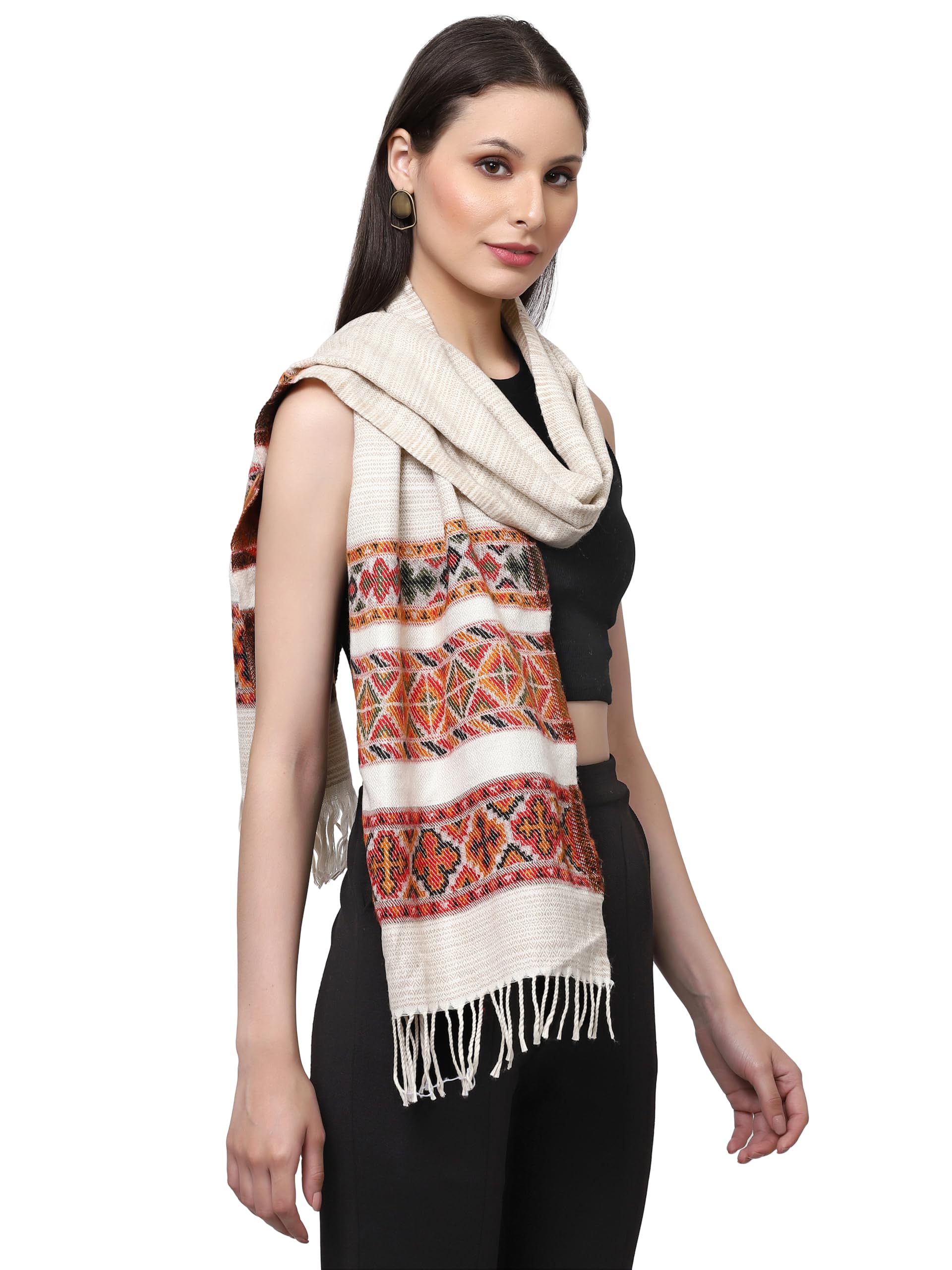 weavers villa Acro Wool Women's Muffler (MF-902,Cream Size: 34CM X 200CM)-picture-34