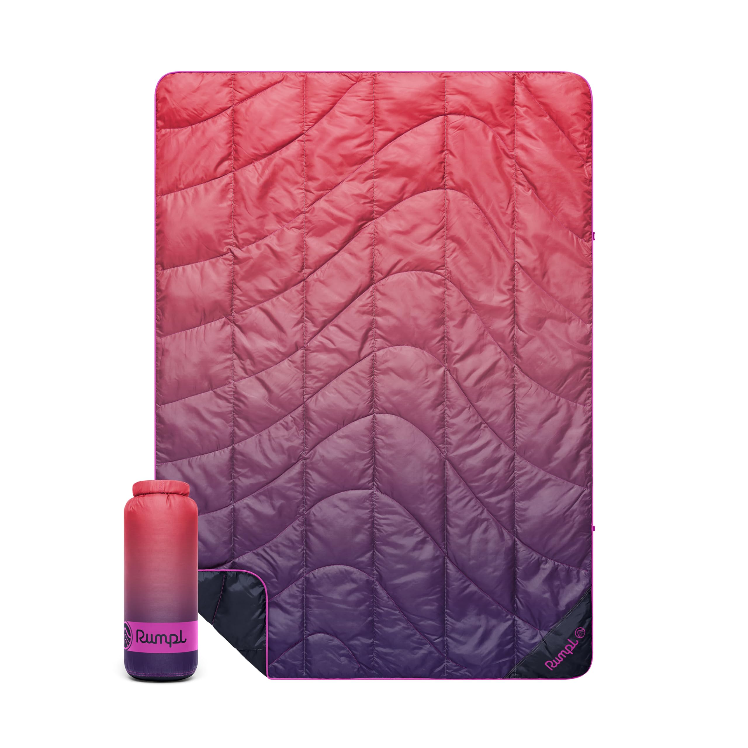 Rumpl Travel Puffy Blanket, Ultra-Packable Travel-Size Warmth and Comfort, Berry Fade