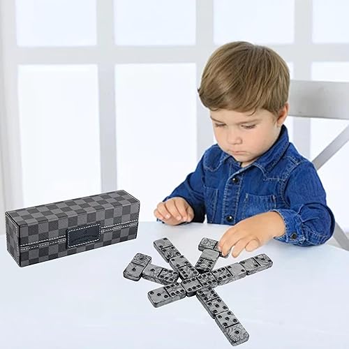 Miniatura 8 de Vovotuzzi Juego de 28 fichas de dominó para adultos y niños de 8 años en adelante para la noche de juegos de familia (gris)