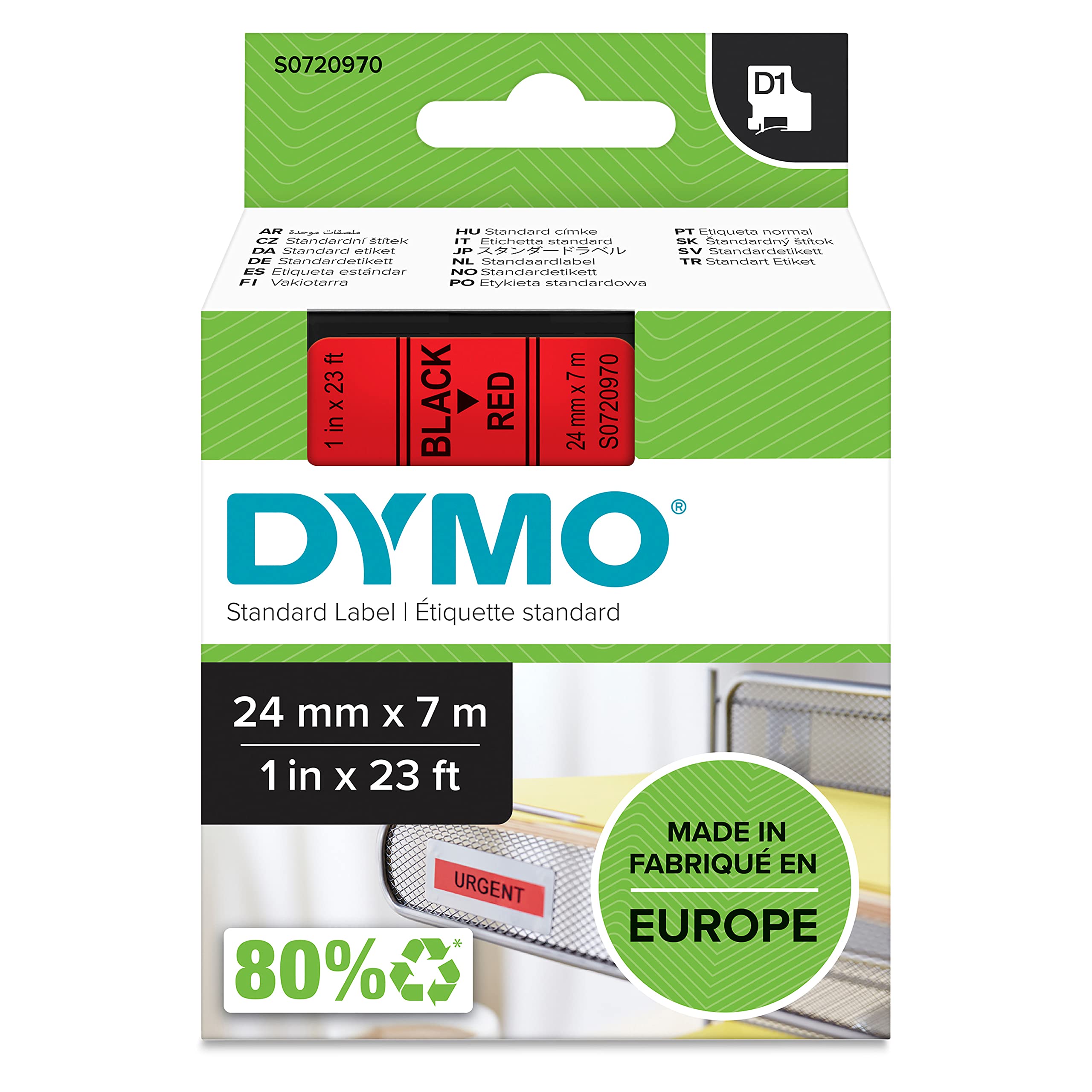 Dymo Ruban D1 24 mm x 7 m Noir/Rouge