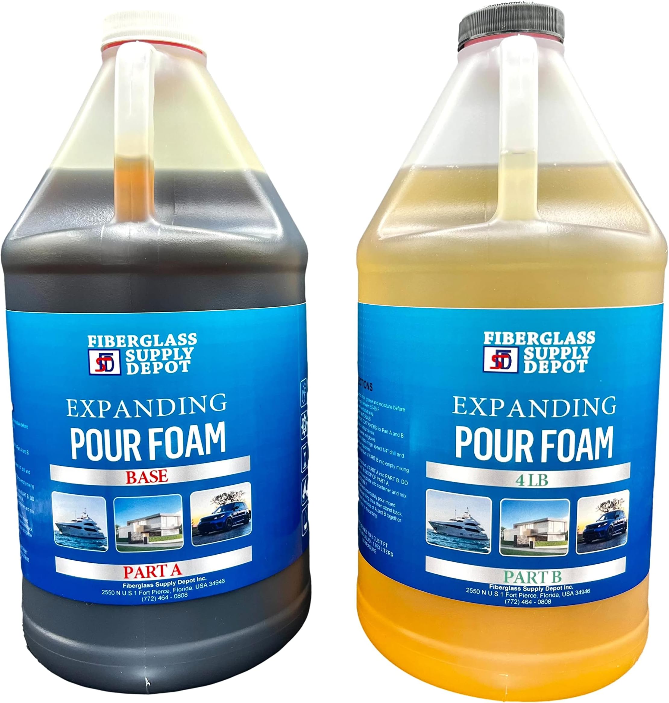 Fiberglass Supply Depot 4 Lb. Density Expanding Pour Foam, 2 Part Polyurethane Closed Cell Liquid Foam for Boat and Dock Flotation, Soundproofing, Filling Voids, and Insulation (1 Gallon Kit)