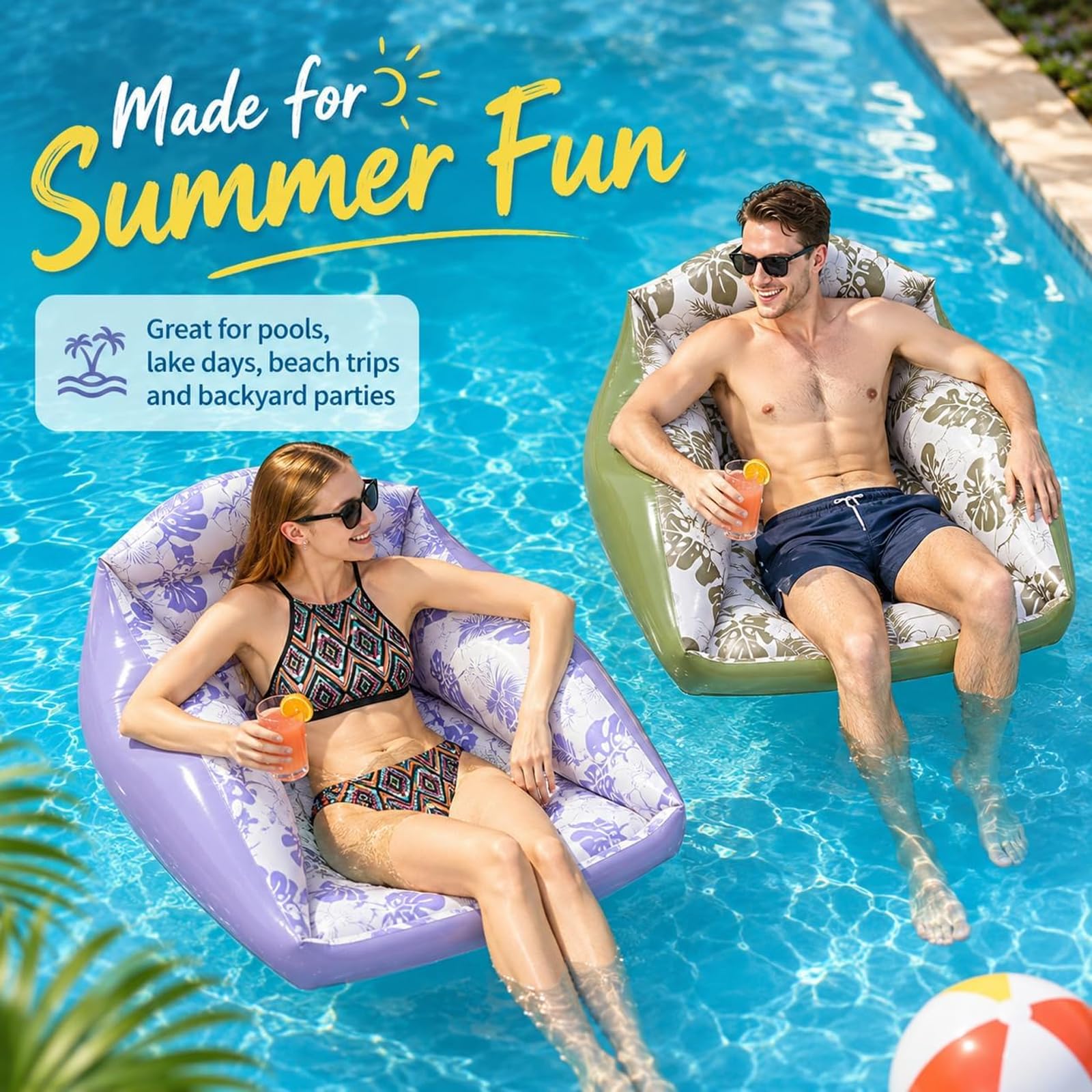 Fauteuil Gonflable de Piscine 3 en 1 avec Porte-gobelet, canapé Flottant Adulte, siège Filet rafraîchissant pour Plage lac fête été