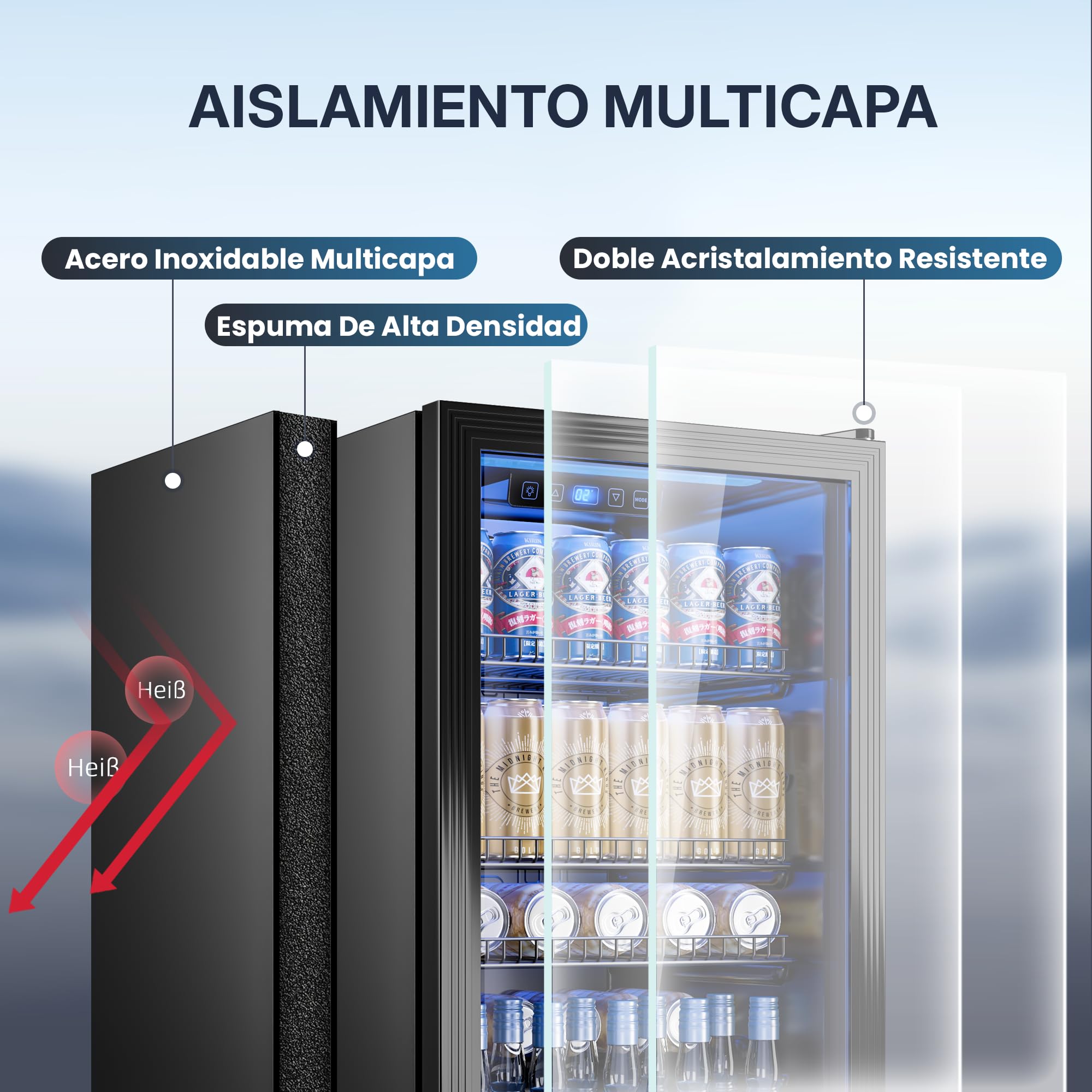 TRIUMPHKEY Frigorífico para Bebidas 90L con Puerta de Vidrio, Capacidad para 128 Latas, Estantes Ajustables para Cerveza, Vino y Refrescos, Mini Nevera Ideal para Hogar, Bar y Oficina
