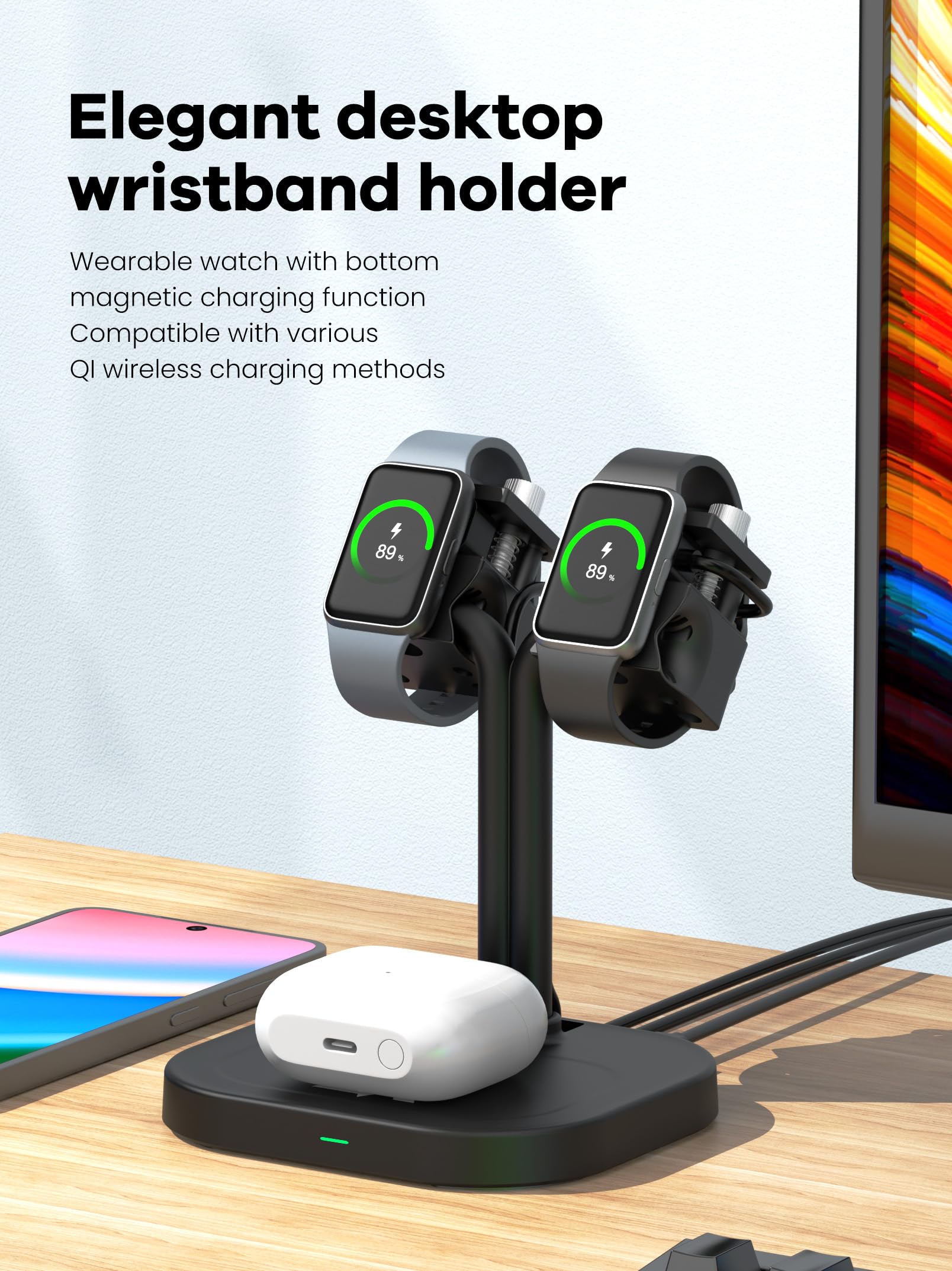 Station de chargement sans fil universelle 3 en 1 réglable pour montre connectée - Pour Samsung / AGPTEK / Fitbit / Xiaomi / FITVII / RUIMEN/Amazfit / Fitpolo - Base de montre (33SW-B)