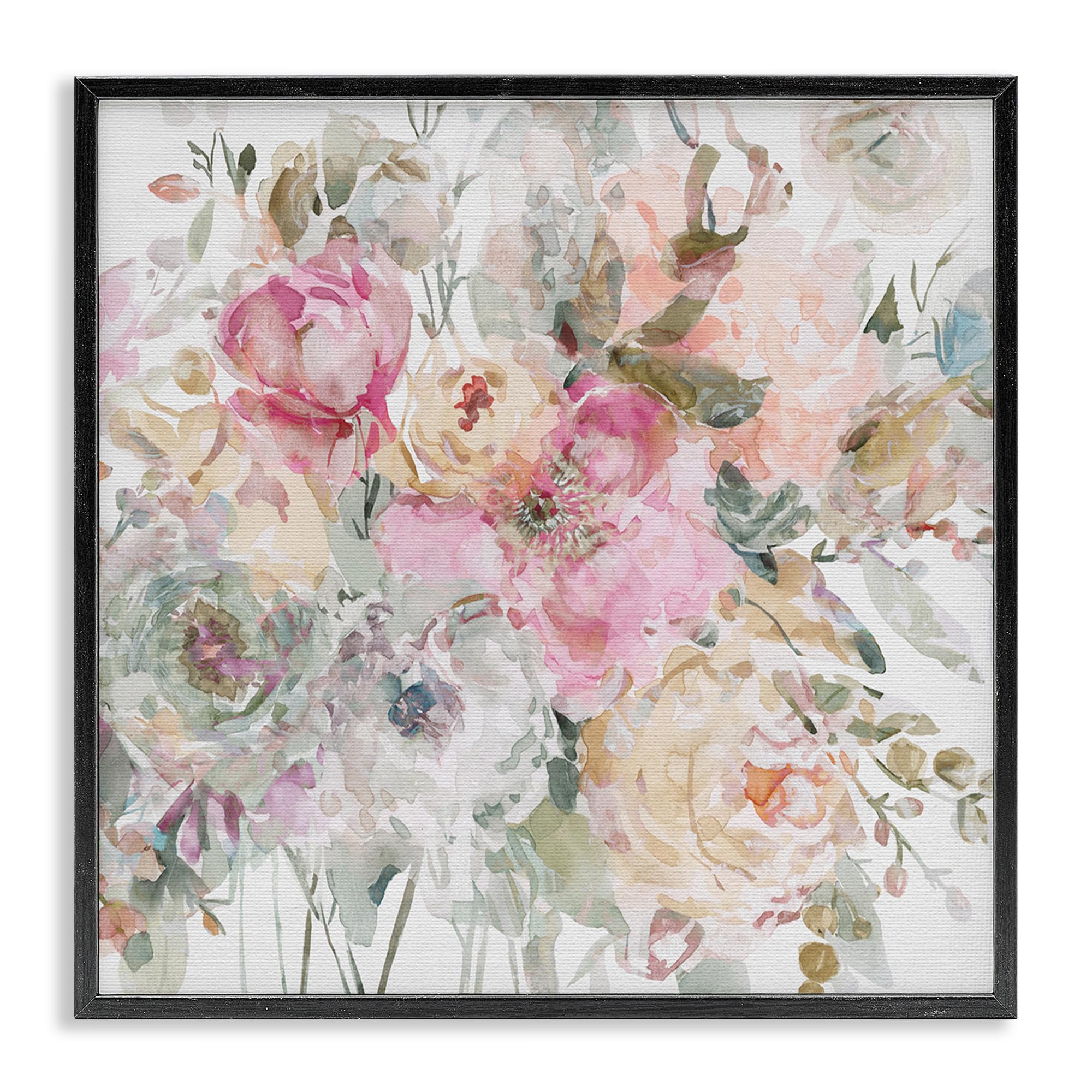 Stupell Industries Midnight Black (Textured) Romantic Pastel Floral Petals, 24 X 24 Inch Framed Giclée Print