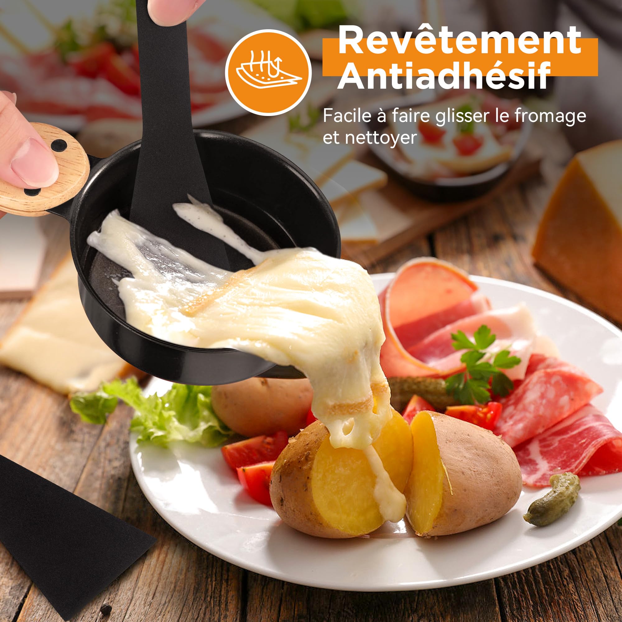 ipow Lot de 4 Appareil Raclette Bougie à Revêtement Antiadhésif,Poêlon Raclette Individuelle de Fusion Rapide sans Fil pour Fromage Fondu Chocolat Oeuf Frit à Table,dans Jardin,en Camping,4 Spatules