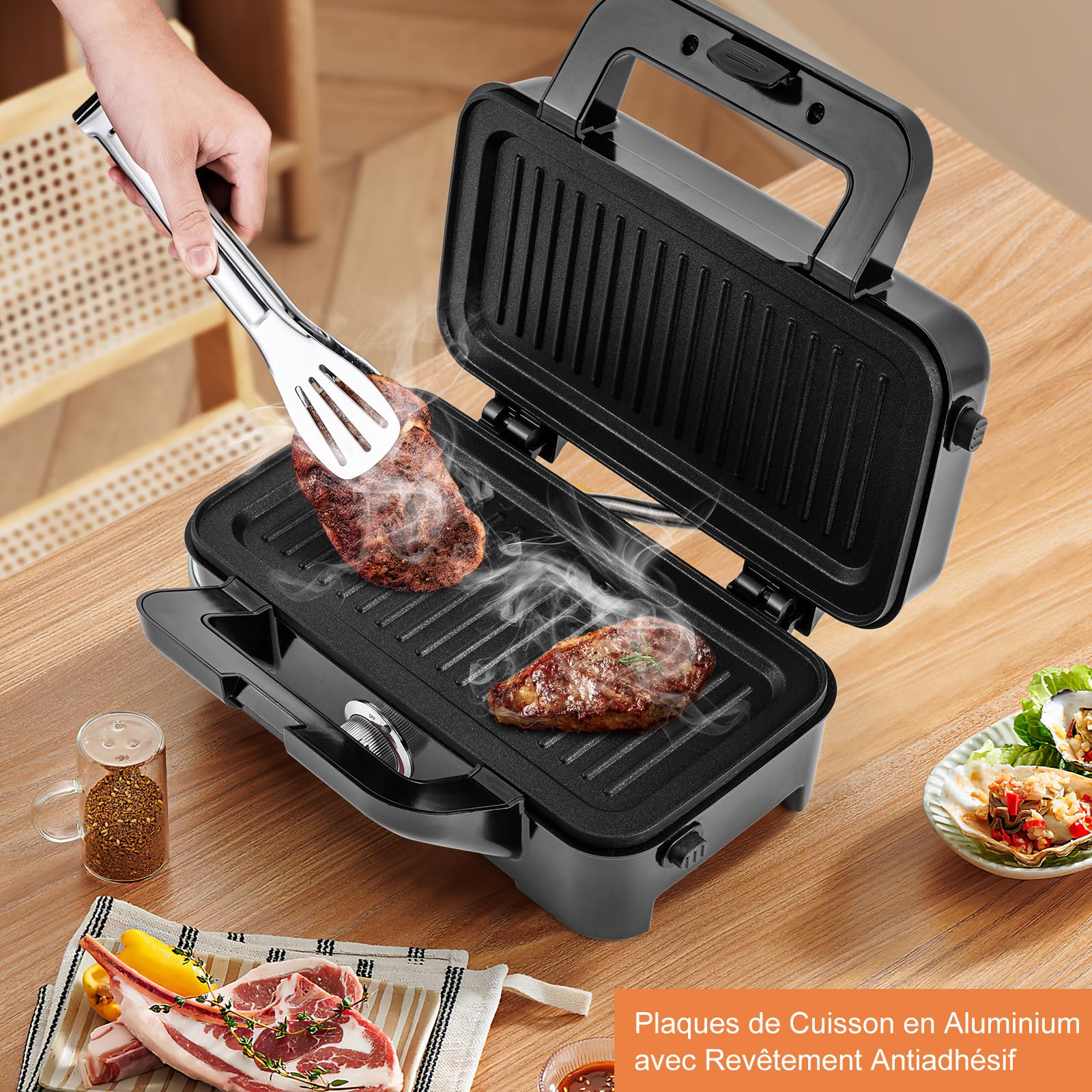 GOPLUS Appareil Croque Monsieur 3 en 1 pour Gaufres, Croques et Sandwichs, Machines à Gaufres et Croques avec Plaques Amovible et Antiadhésive, Température Réglable 5 Niveaux & Protection Surchauffe