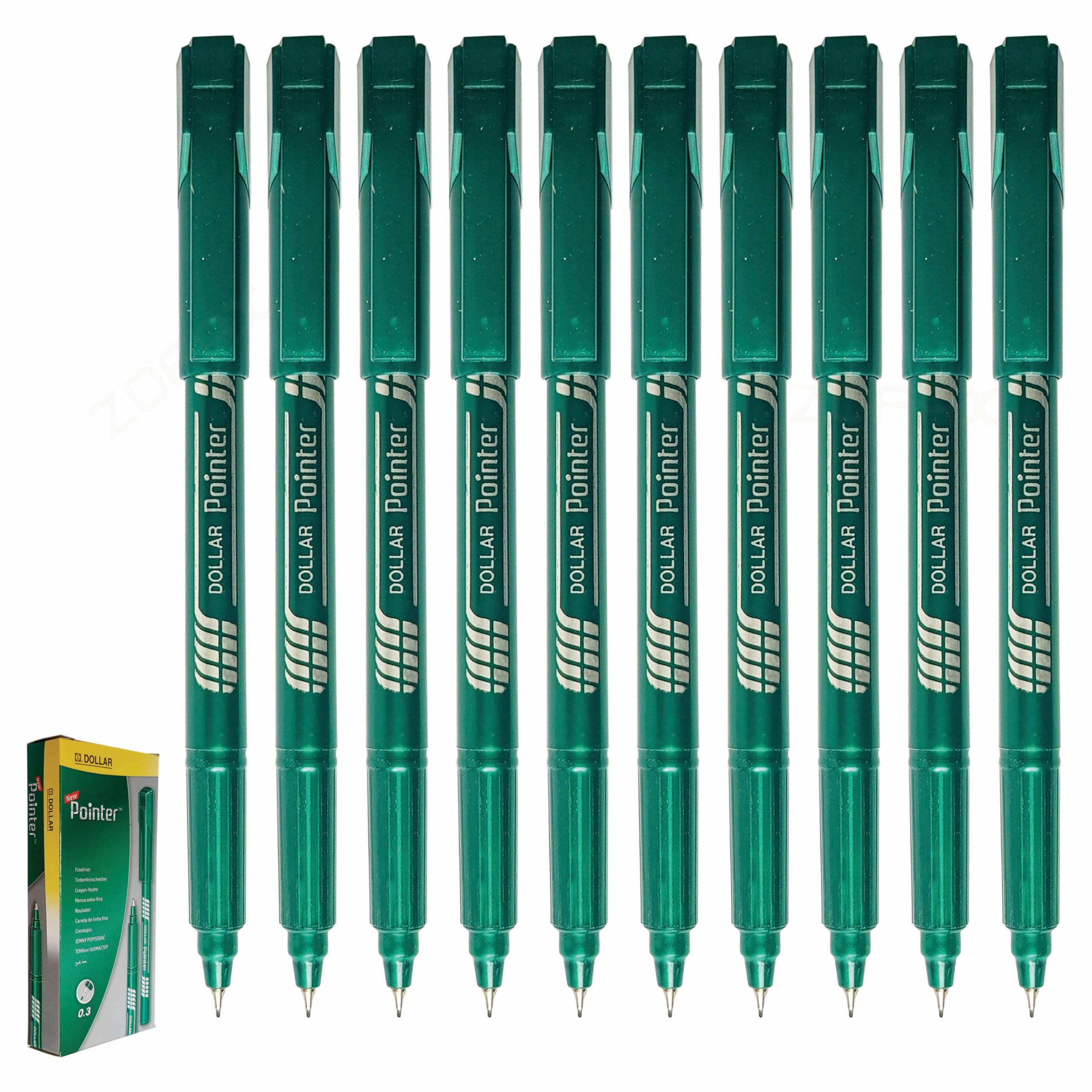FT03MM Fineliner Pens, GREEN, Pack of 10, Ultra Fine Felt Tip Fineliners, 0.3mm Tips