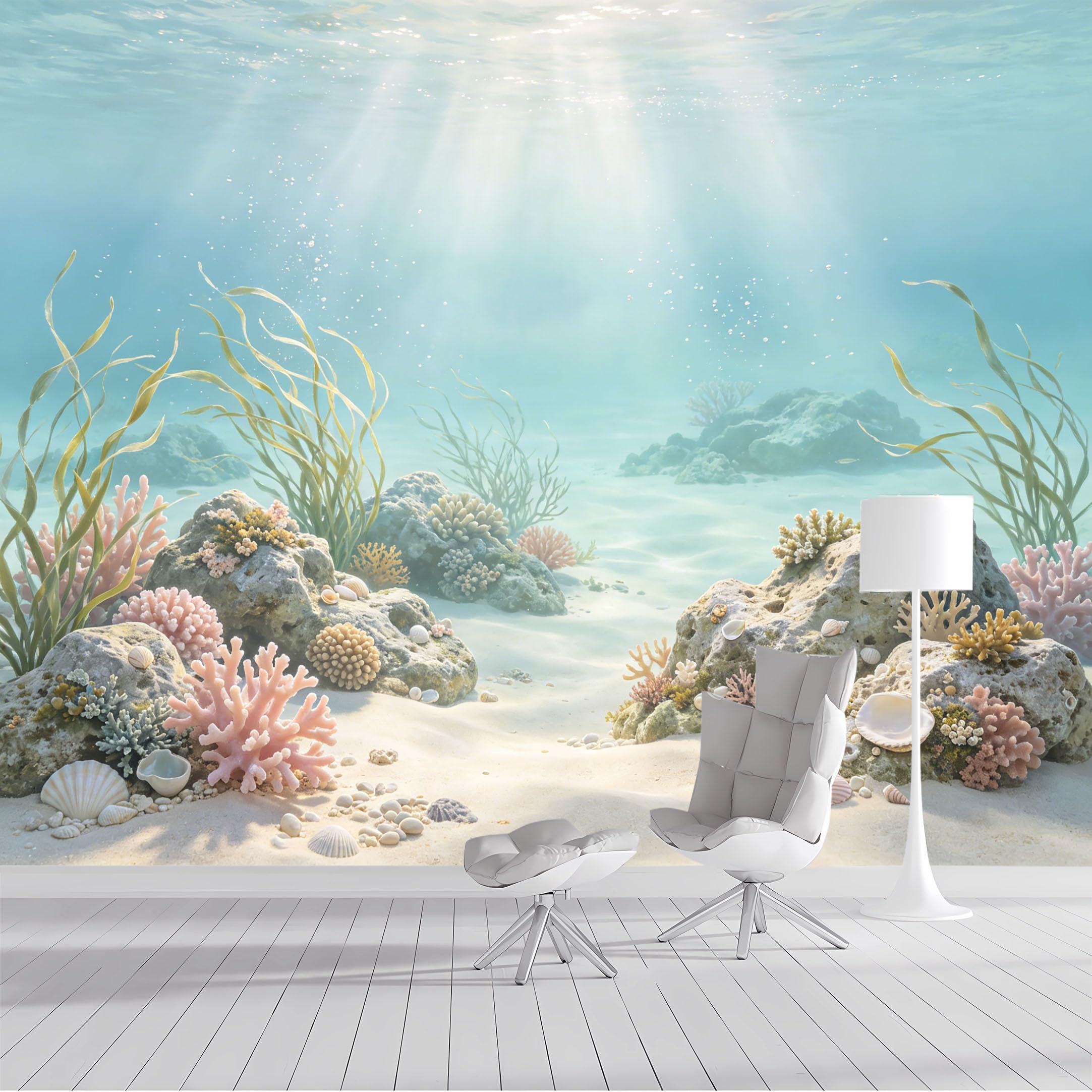 Custom Size Wall Mural Underwater Coral Reef Ocean Scene Marine Life Watercolor Seascape SelfAdhesive Wall Fabric Removable Peel and Stick Wallpaper for Living Room Bedroom Bathroom