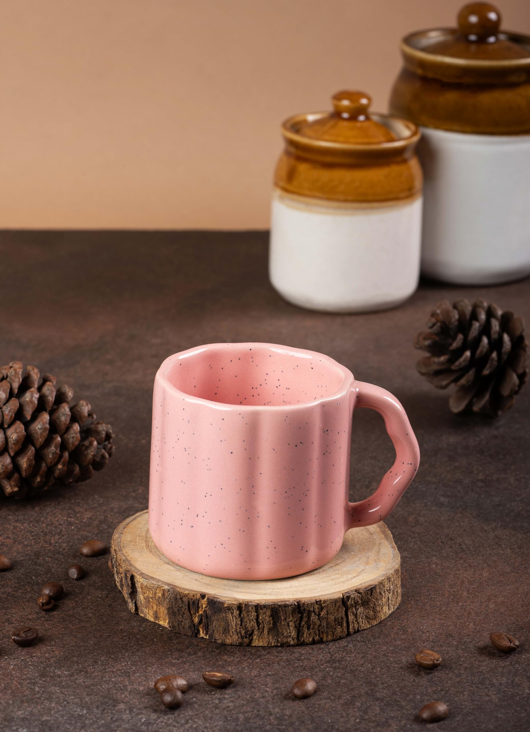 IZZYLYF Blush Pebble Pink Ceramic Tea Cups Set of 6-200 ml Each | Microwave & Dishwasher Safe Tea Cups with Handle for Tea, Coffee & Chai | Ideal for Home, Cafe & Office Use 1