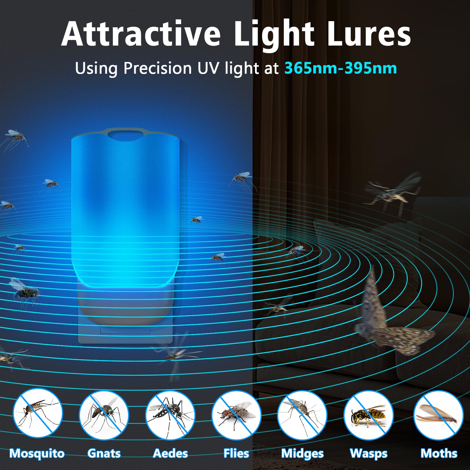 Trampa para insectos voladores para interiores, atrapasueños enchufable con luz UV para moscas de la fruta, mosquitos, seguro para la cocina y el hogar, dispositivo de mata insectos enchufable (2