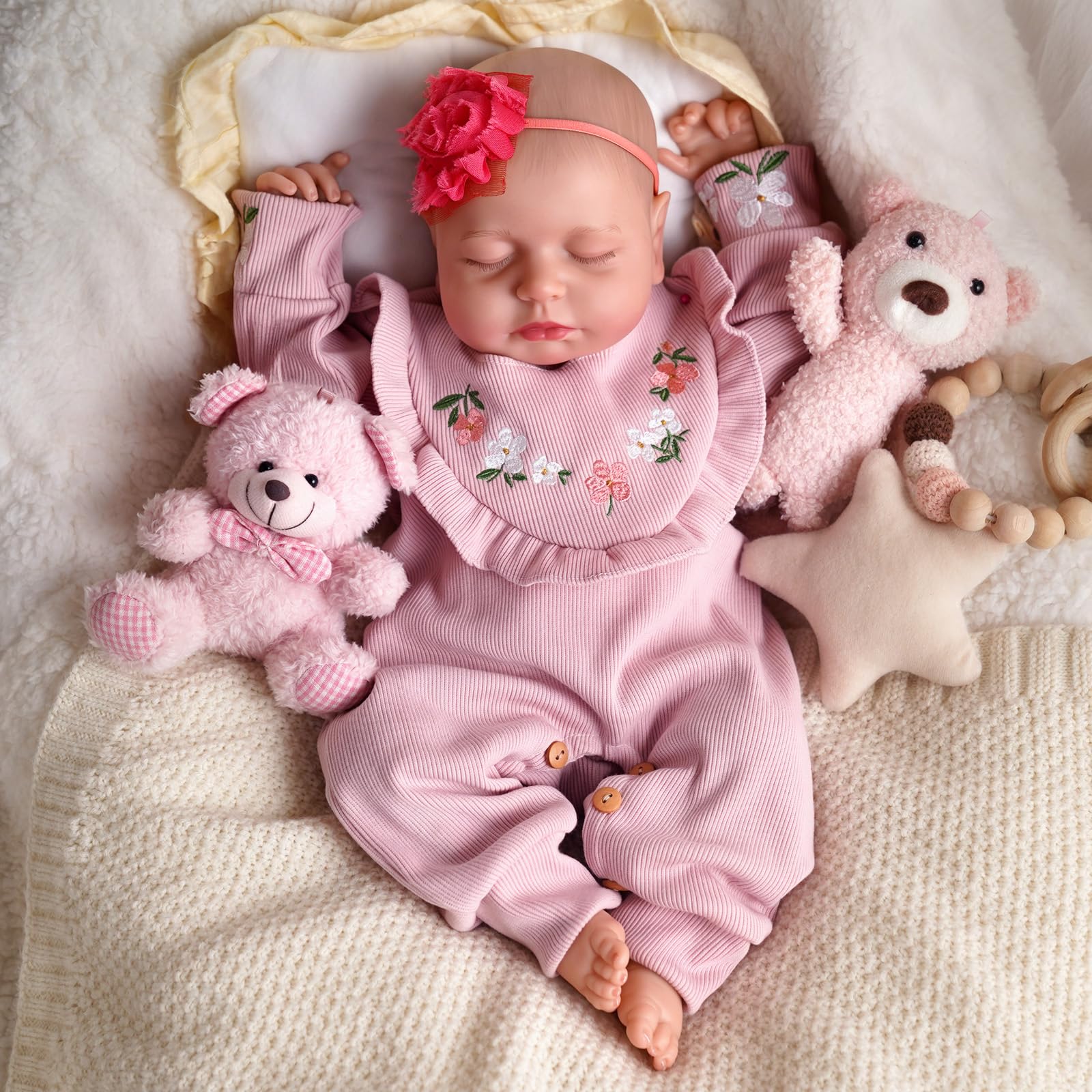 JIZHI Bambole Reborn - 20 Pollici Bambola Femmina In Silicone - Neonato Addormentato Con Vestiti e Accessori Giocattolo Per Bambini 3+ Anni