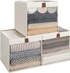 StorageWorks 11x11 Storage Cubes, Closet Storage Bins with Clear Window, Fabric Organizer for Clothes, Collapsible Storage Baskets with PU Handles, Beige, 3-Pack