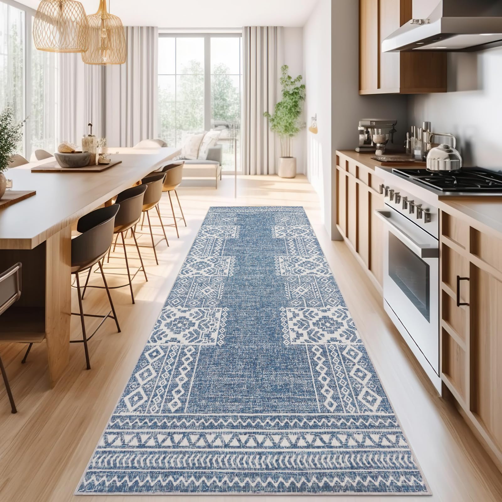 jinchan Runner Rug 3x12 Vintage Hallway Kitchen Runner Ultra-Thin Washable Boho Geometric Rug Non-Slip Non-Shedding Carpet for Bedroom Living Room