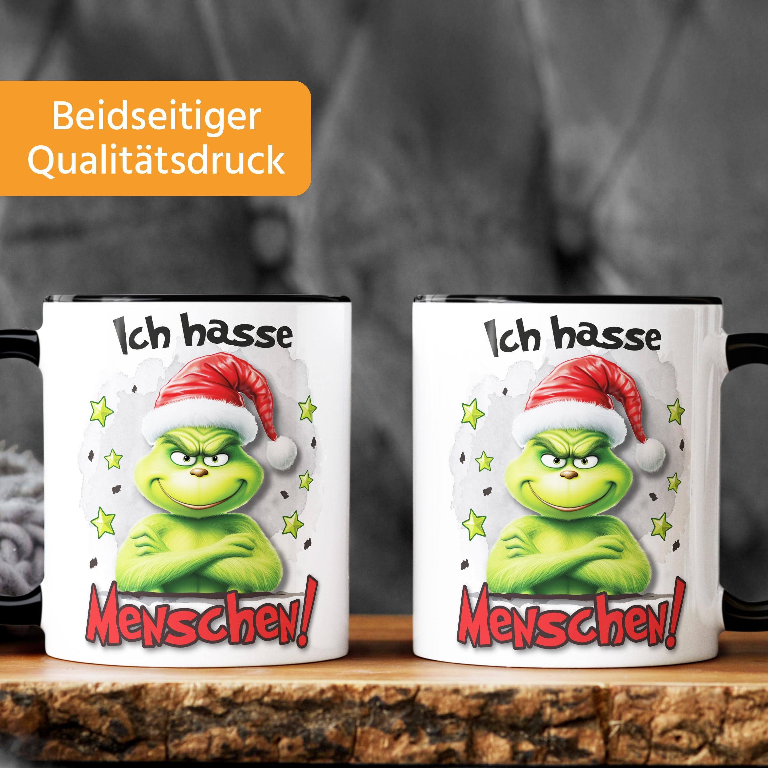 MoonWorks® Kaffee-Tasse Weihnachtsnörgler Geschenk für Weihnachtsmuffel Ich hasse Menschen Weihnachtstasse lustig Weiss-innen-schwarz… – Ansicht 3